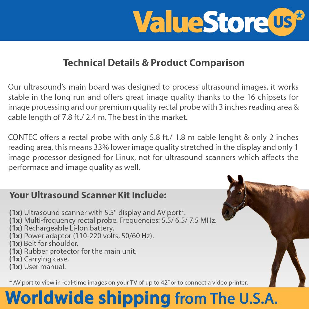 Portable Veterinary Ultrasound Scanner V16 with 7.5MHz Rectal Probe - Pregnancy Detection for Cattle, Horse, Camel, Cow & Livestock | Ideal for Farm Animal Breeding, Pregnancy Diagnosis & Veterinary Clinics
