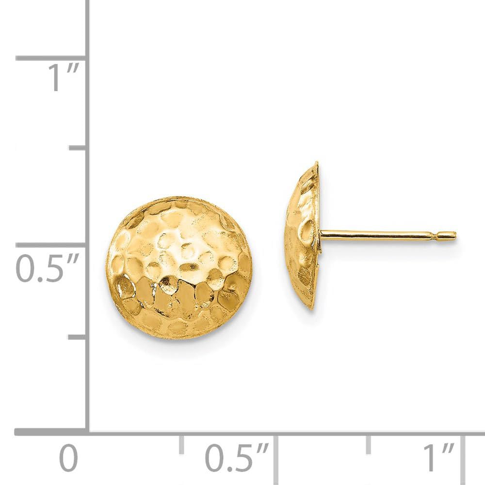14k Yellow Gold Black Bow 9mm Hammered Puffed Round Post Earrings for Everyday Elegance and Special Occasions