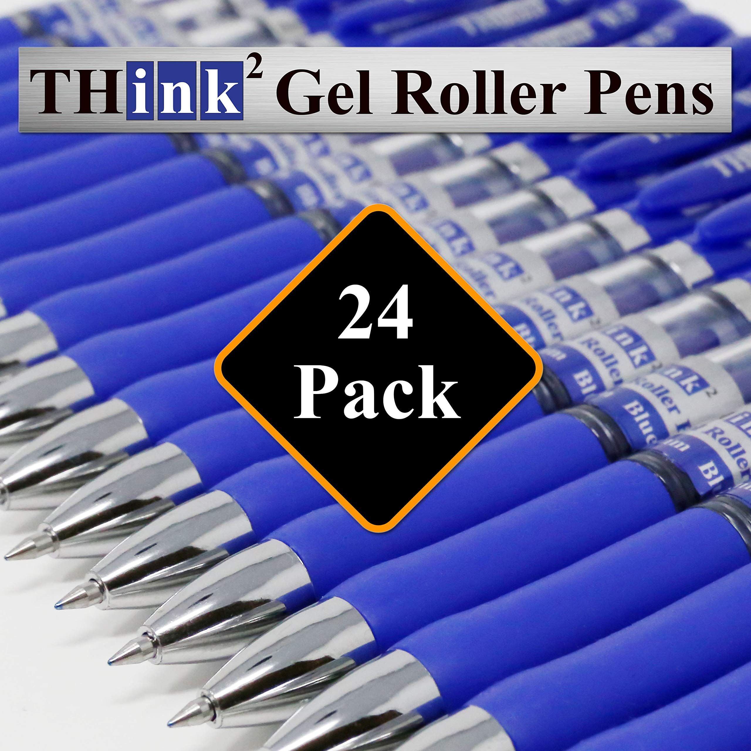 Think2Master 24 Pack Retractable Gel Pens - Blue Ink, Fine Point 0.5mm Rollerball Pens with Comfort Grip for Smooth Writing - Perfect for Office, School, Note Taking & Journaling