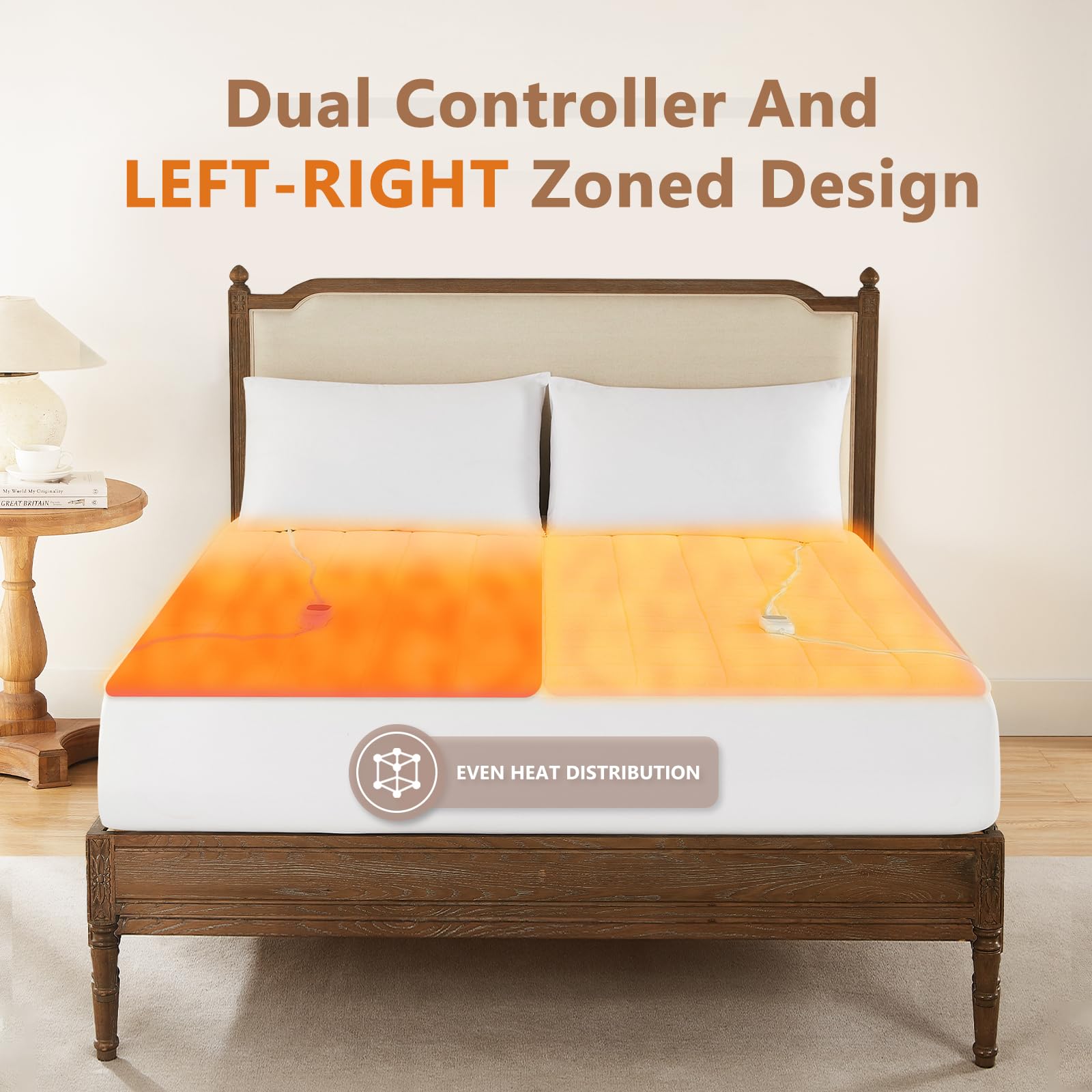 Homemate Queen Size Electric Heated Mattress Pad - 5 Heat Settings, Coral Fleece, Dual Controller & Auto-Off (10 Hours) - Fits Up to 21
