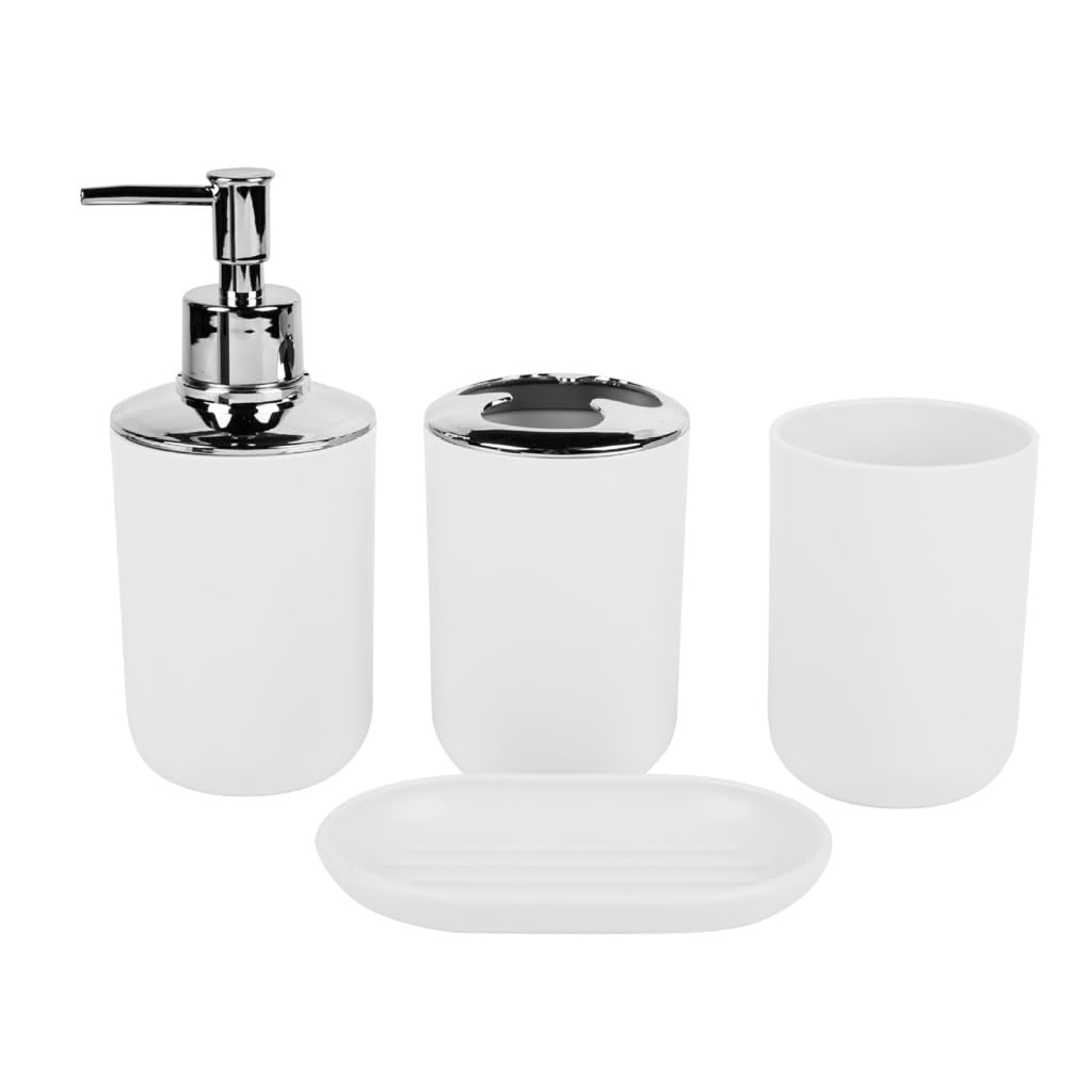 Premium Bathroom Essentials Kit - Soap Dish, Lotion Dispenser & Toothbrush Holder Set | Modern Toiletries Organizer for Shower, Sink Counter & Vanity Storage