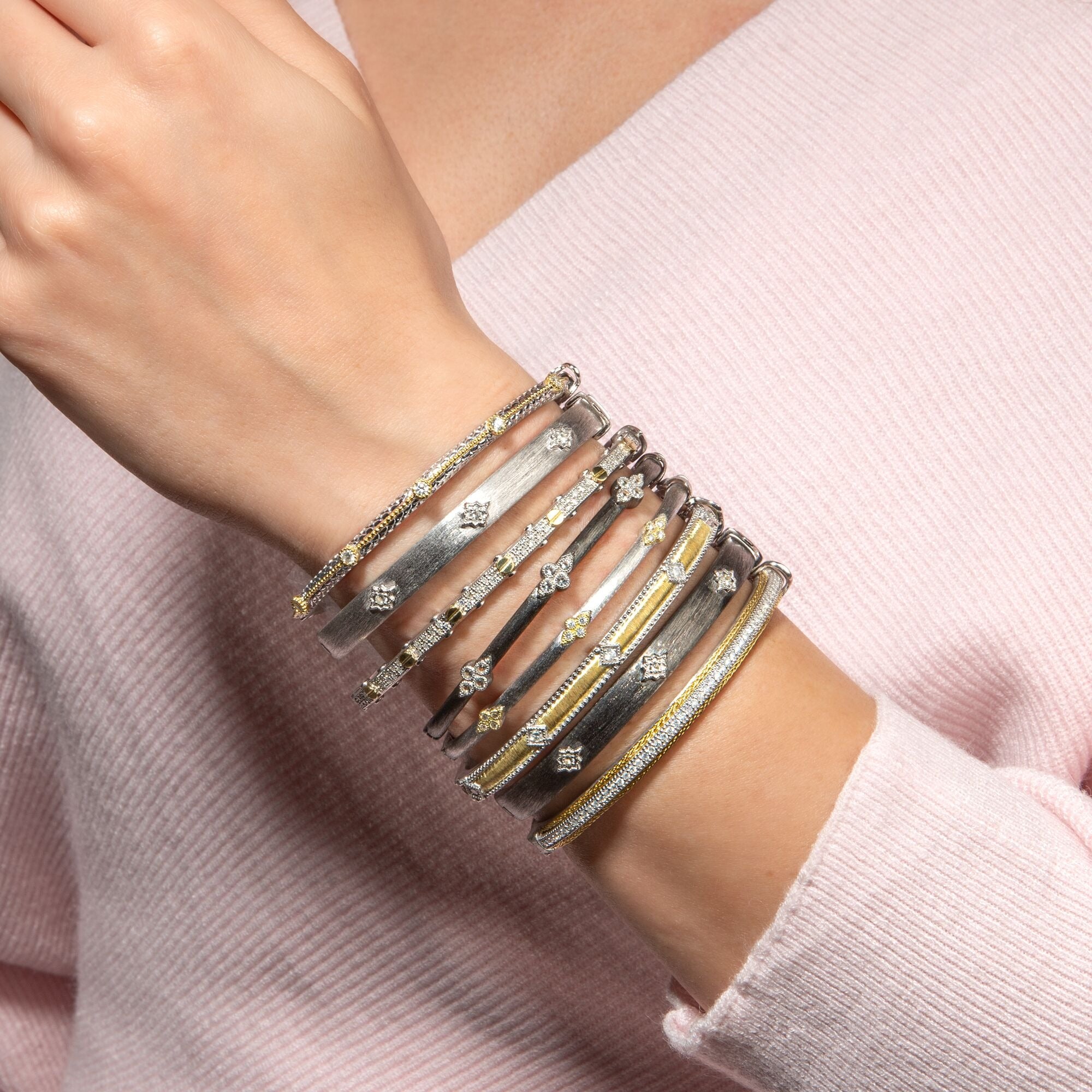 Jude Frances Mixed Metal Pavé Woven Rope Bangle Bracelet for Women - Elegant Stackable Jewelry for Everyday Wear & Special Occasions