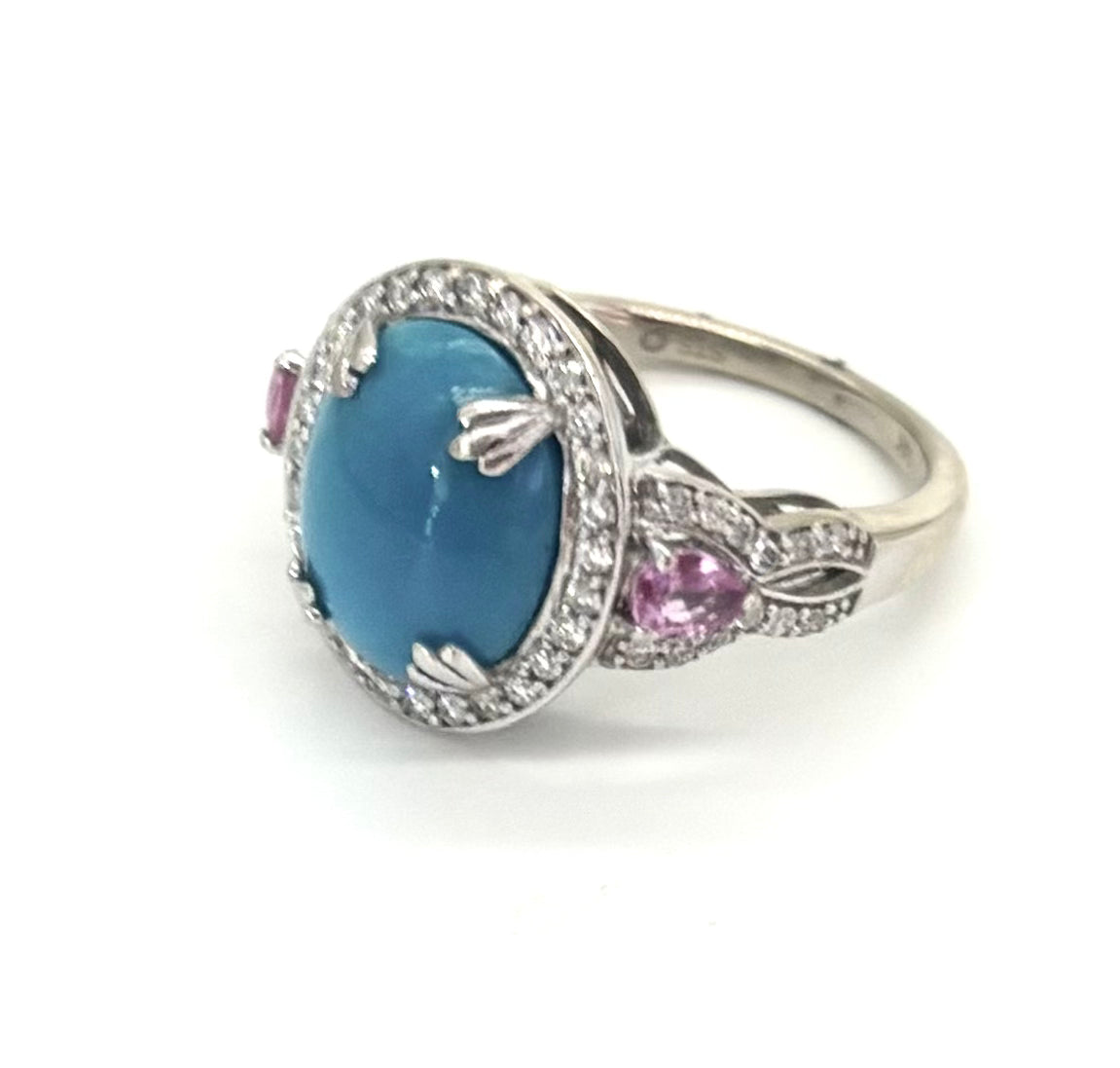 14K Gold Turquoise Ring with Diamond & Pink Sapphire Accents - Elegant Boho Jewelry for Women, Perfect for Weddings, Parties & Everyday Wear