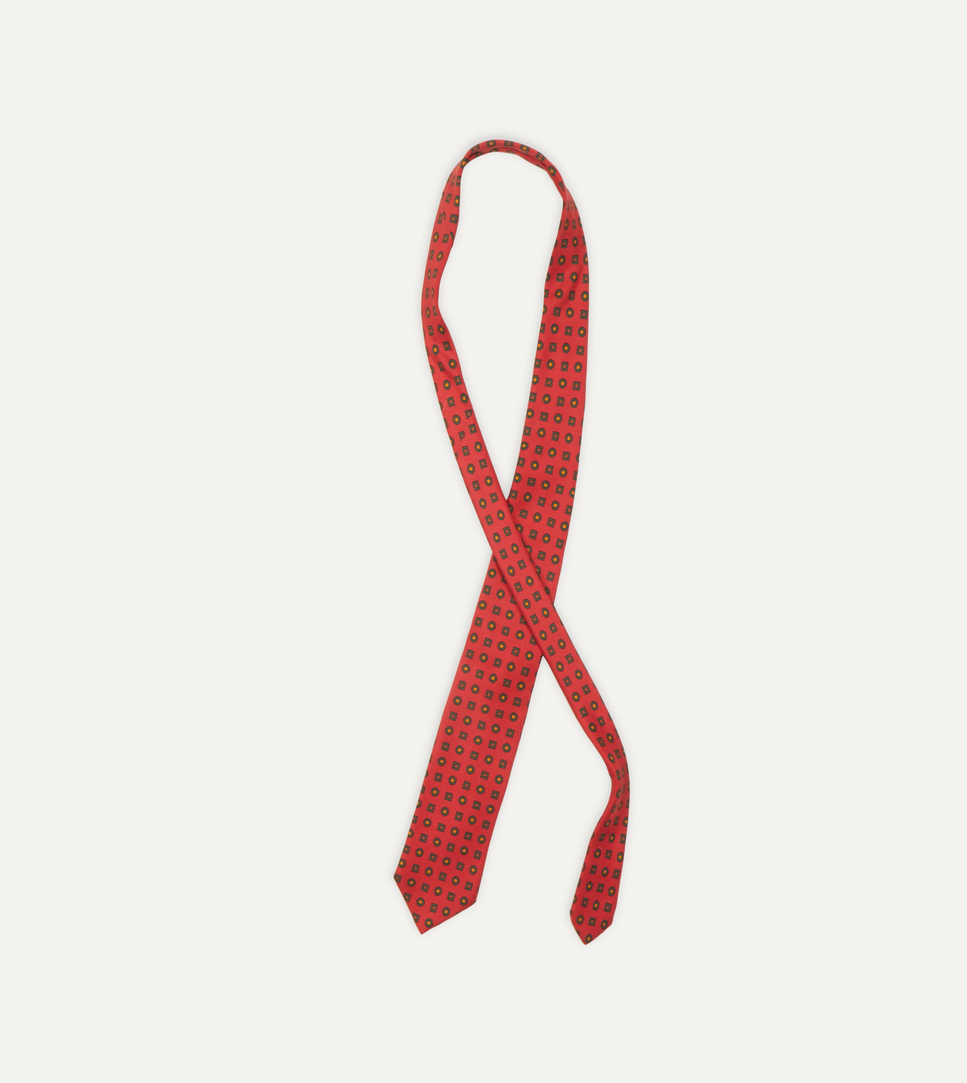 Elegant Red and Green Geometric Medallion Print Silk Tie for Men - Perfect for Weddings, Business Meetings & Formal Events