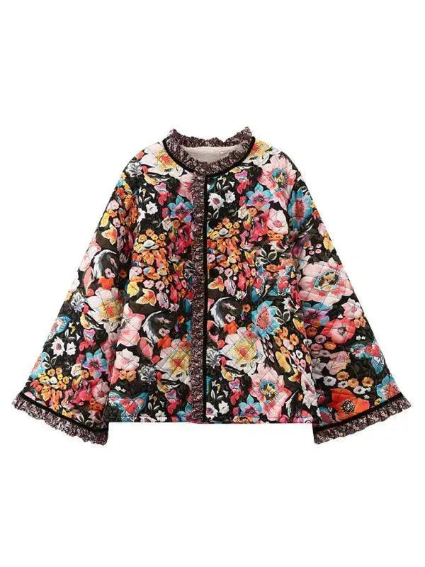 Trendy Loose Winter Print Quilted Coat for Women - Fashionable Long Sleeve Jacket with Stylish Patterns - Perfect for Cold Weather, Outdoor Activities & Casual Wear