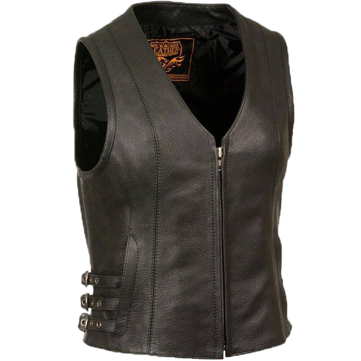Milwaukee Leather Women's Vest - Black V-Neck Front Zipper Jacket with Adjustable Side Belt Buckles | Casual Outerwear for Motorcycle Riding, Biker Fashion & Streetwear