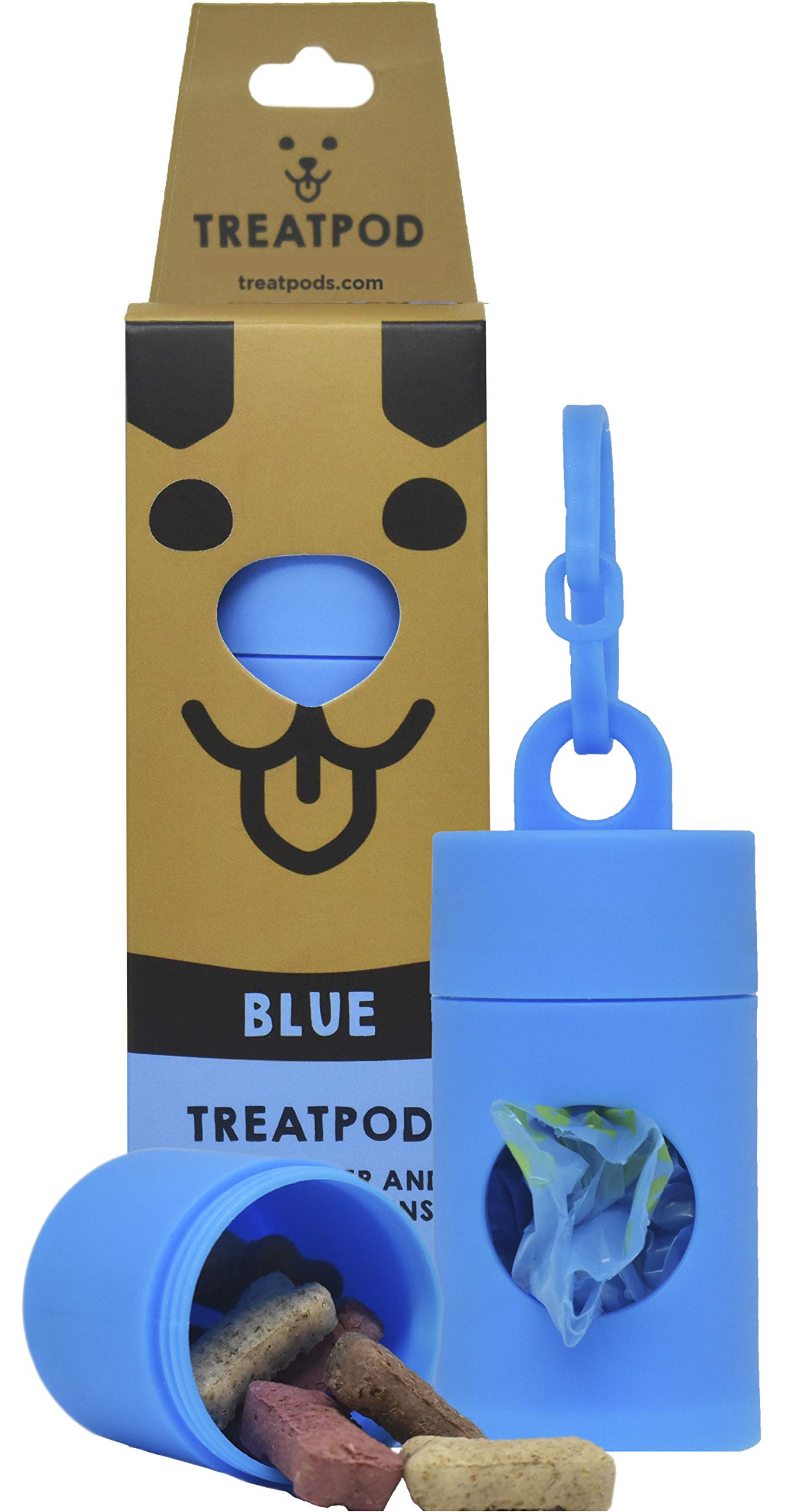 TreatPod 2-in-1 Dog Leash Treat Holder & Poop Bag Dispenser (Blue) - Convenient Dog Walking Accessory with 15 Eco-Friendly Extra Strength Waste Bags - Perfect for Training, Walks & Outdoor Adventures with Your Pet