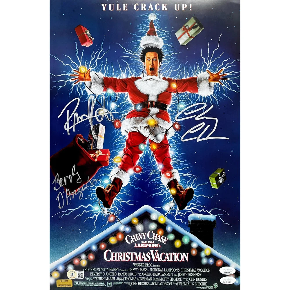 Authentic Chevy Chase, Beverly D'Angelo & Randy Quaid Signed Christmas Vacation Movie Poster 12x18 - JSA Certified COA - Perfect for Holiday Decor & Film Memorabilia Collection