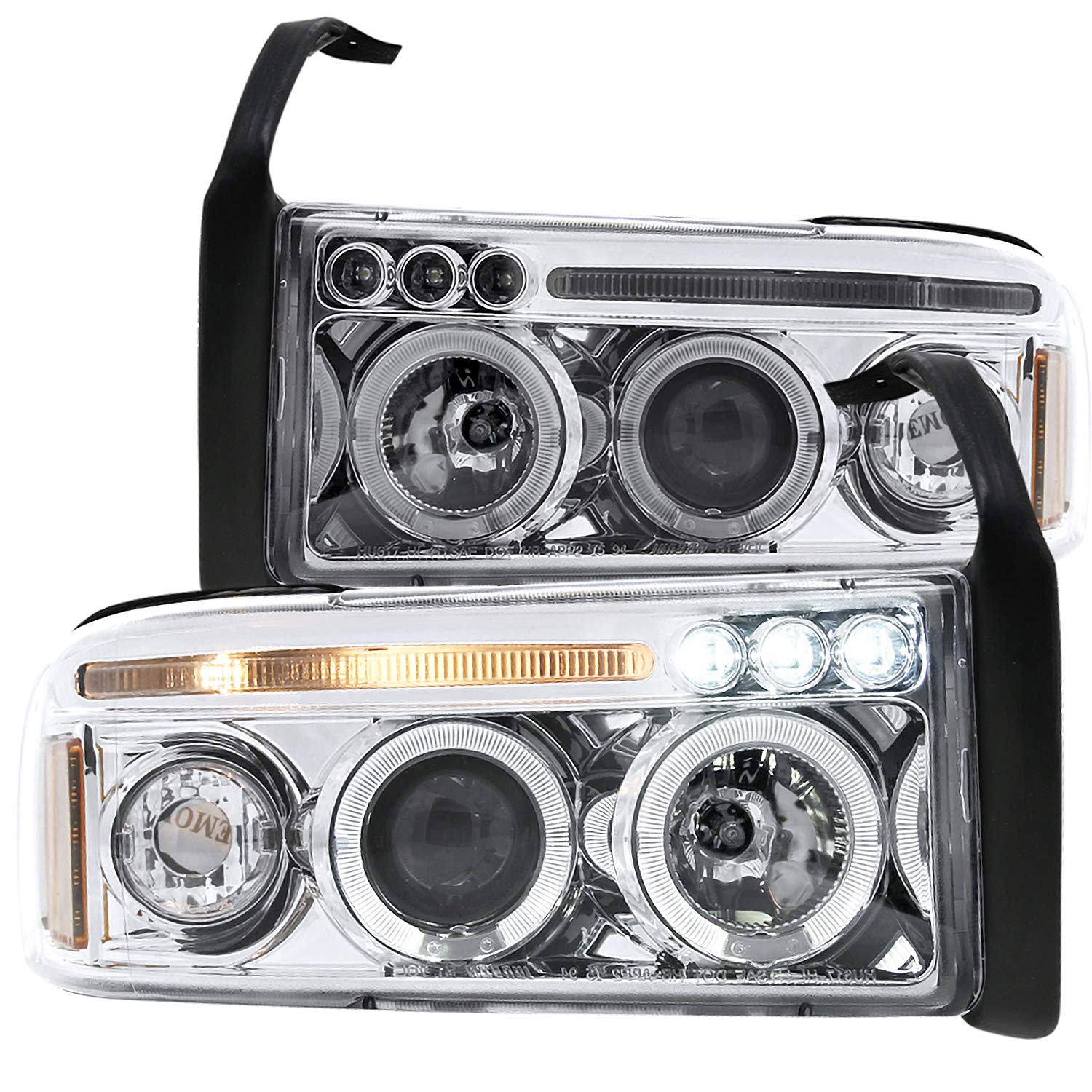 Spec-D Tuning Black Projector Headlights with 6-LED Fog Lights - Compatible with Dodge Ram (Left & Right Pair) - High-Performance Headlamp Assembly for Night Driving & Off-Road Adventures