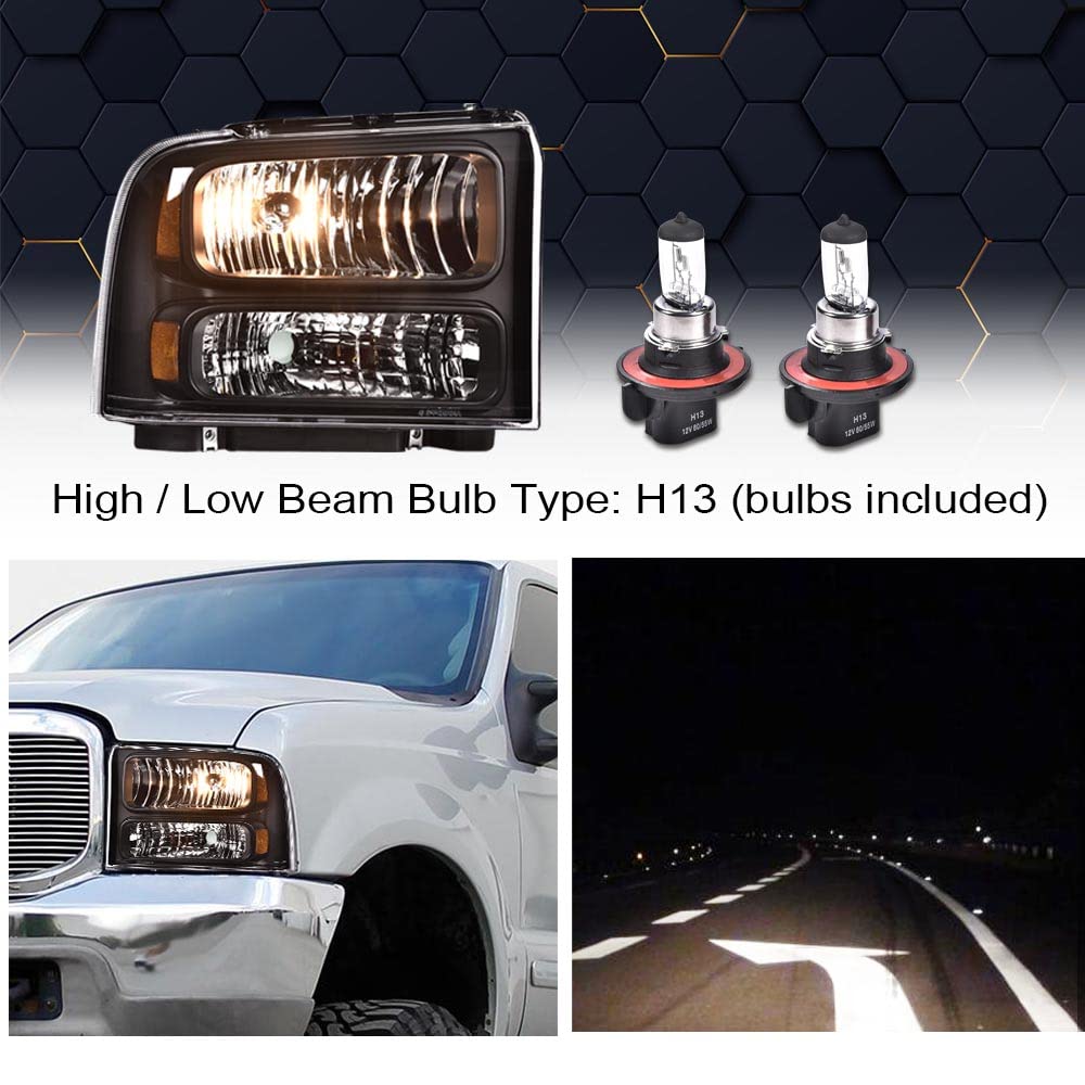 PIT66 Headlights for Ford F250 F350 Super Duty & Excursion - Clear Lens Black Housing - for Night Driving