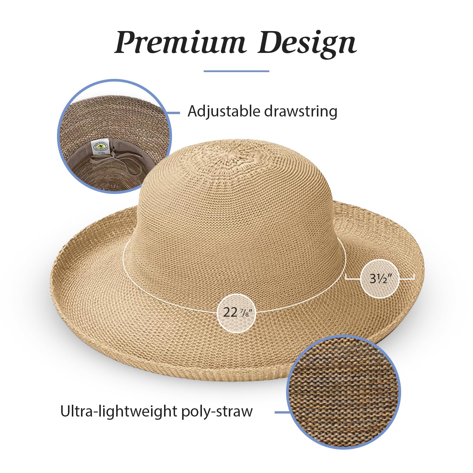 Wallaroo Hat Company Women’s Victoria Sun Hat - Wide Brim UPF 50+ Packable Travel Hat, Adjustable & Breathable Summer Beach Hat for Women, Lightweight Sun Protection for Outdoor, Vacation, Gardening