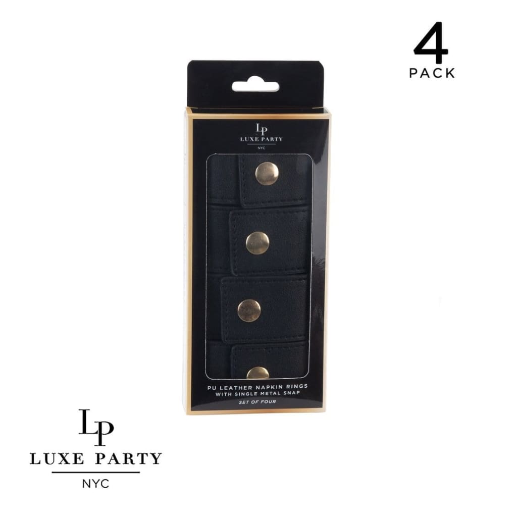 7.5 Inch Black & Gold Snap Faux Leather Napkin Rings Set of 4 - Elegant Table Setting for Weddings, Dinner Parties & Holiday Decor