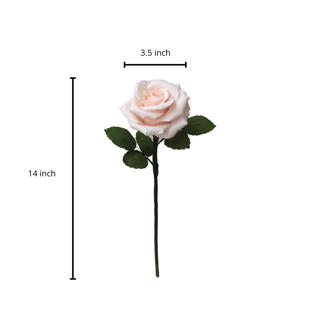 Handmade Blush Pink Crepe Paper Rose - Single Long Stem Paper Flower Gift for 1 Year Anniversary, Valentine's Day, Mother's Day & Teacher Appreciation | Perfect for Wedding Decor, Romantic Surprises & Special Occasion Gifts