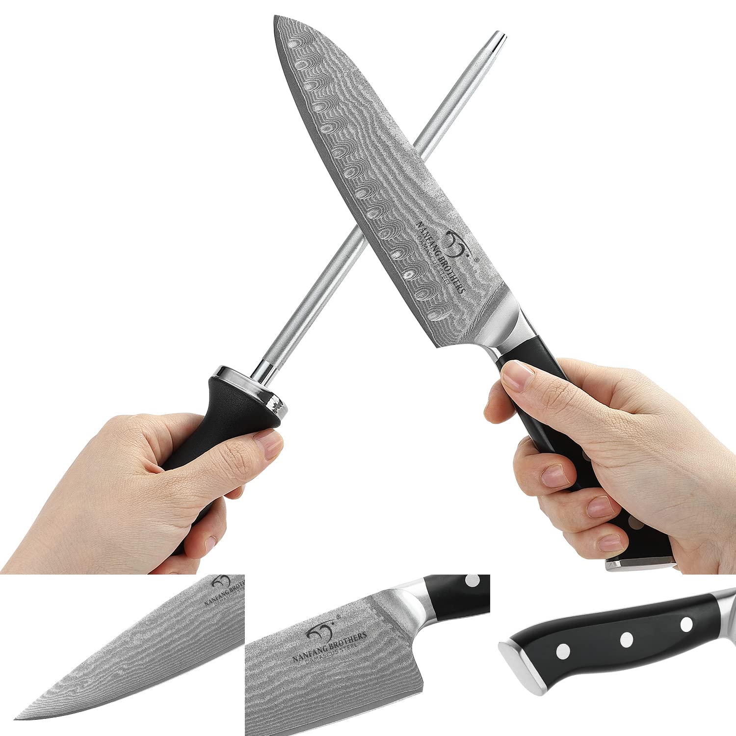Premium 9-Piece Damascus Steel Knife Set with Block - Chef Knives, Sharpener & Kitchen Shears - Ergonomic ABS Handles for Comfort & Precision - Perfect for Home Chefs, Cooking Enthusiasts & Professional Kitchens