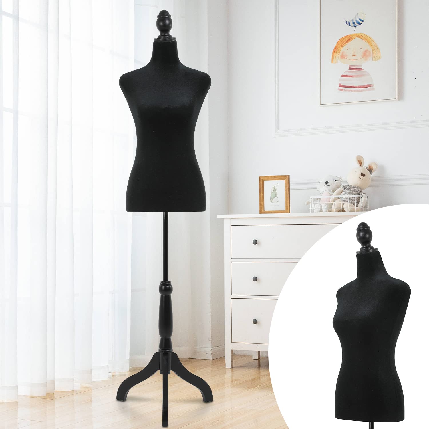 Adjustable Female Dress Form Mannequin for Sewing & Tailoring - Black Body Mannequin Stand for Clothing Design, Fitting, and Alterations | Perfect for Fashion Designers, Seamstresses & DIY Sewing Projects
