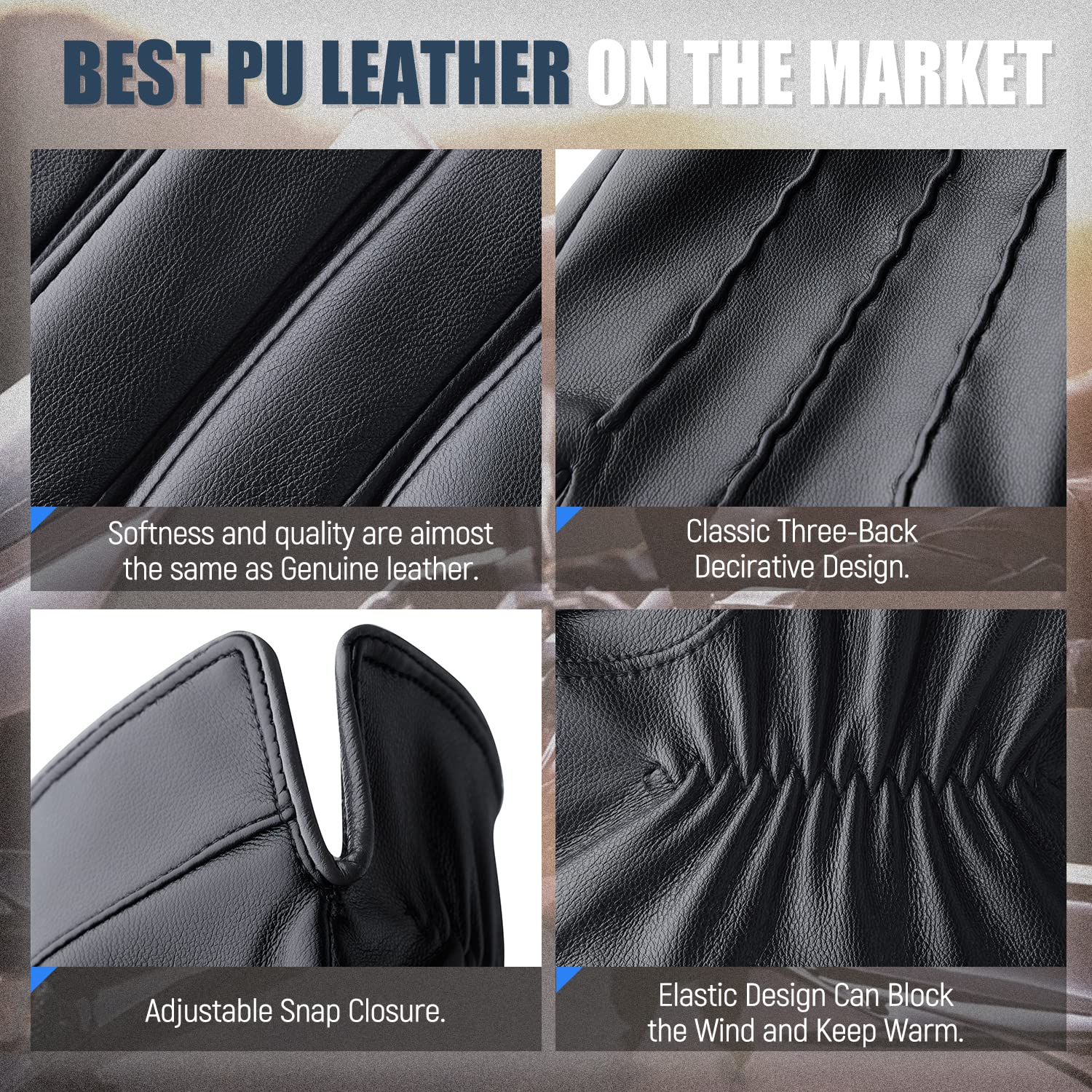 Men's Winter Leather Gloves with Touchscreen & Cashmere Lining - Snow Driving & Motorcycle Riding Gloves for Cold Weather Protection