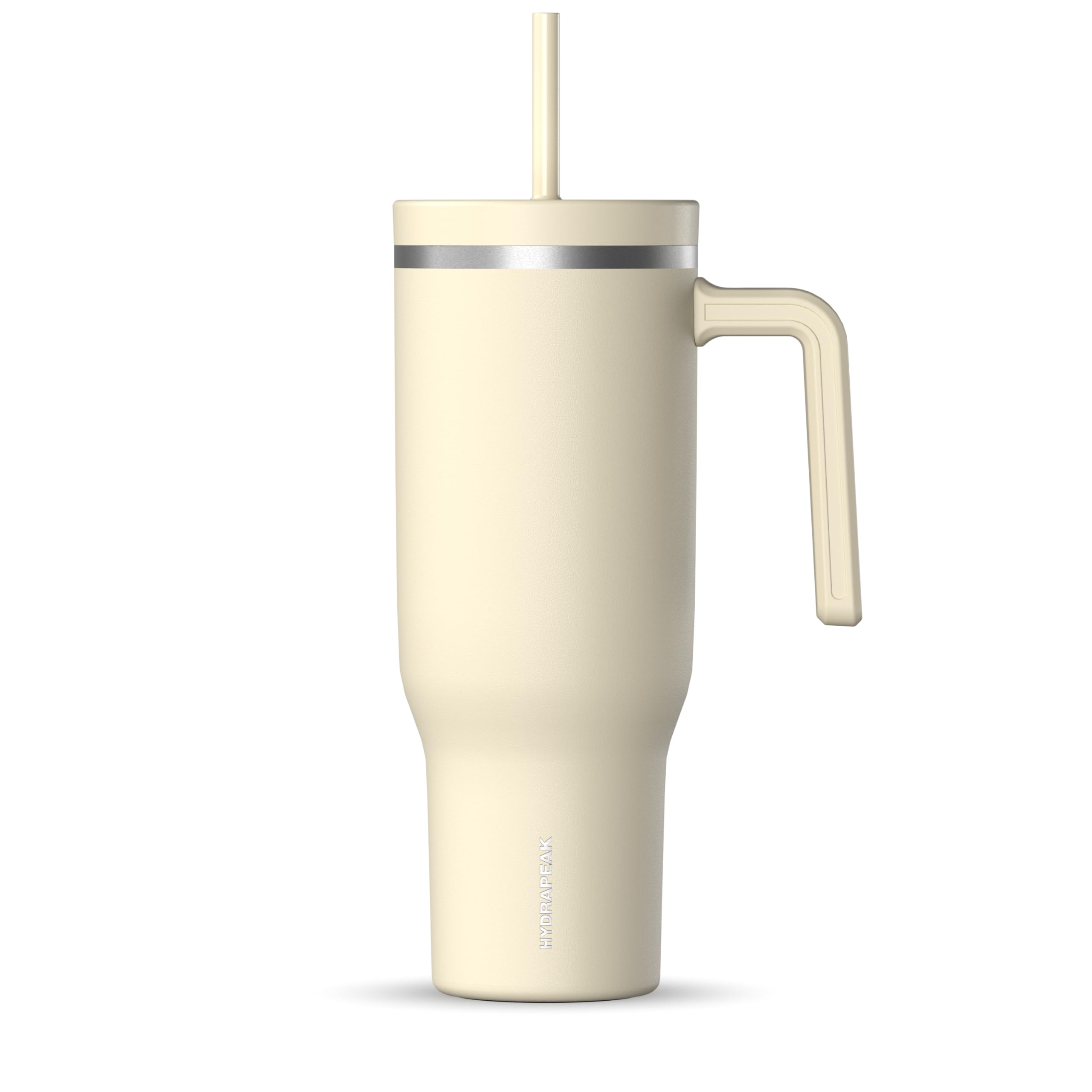 Hydrapeak Voyager 40oz Insulated Stainless Steel Tumbler with Handle & Straw Lid - Leakproof Travel Mug, Cupholder Friendly Water Bottle for Coffee, Tea & Cold Drinks - Perfect for Office, Gym, Hiking & Outdoor Adventures (Modern Cream)