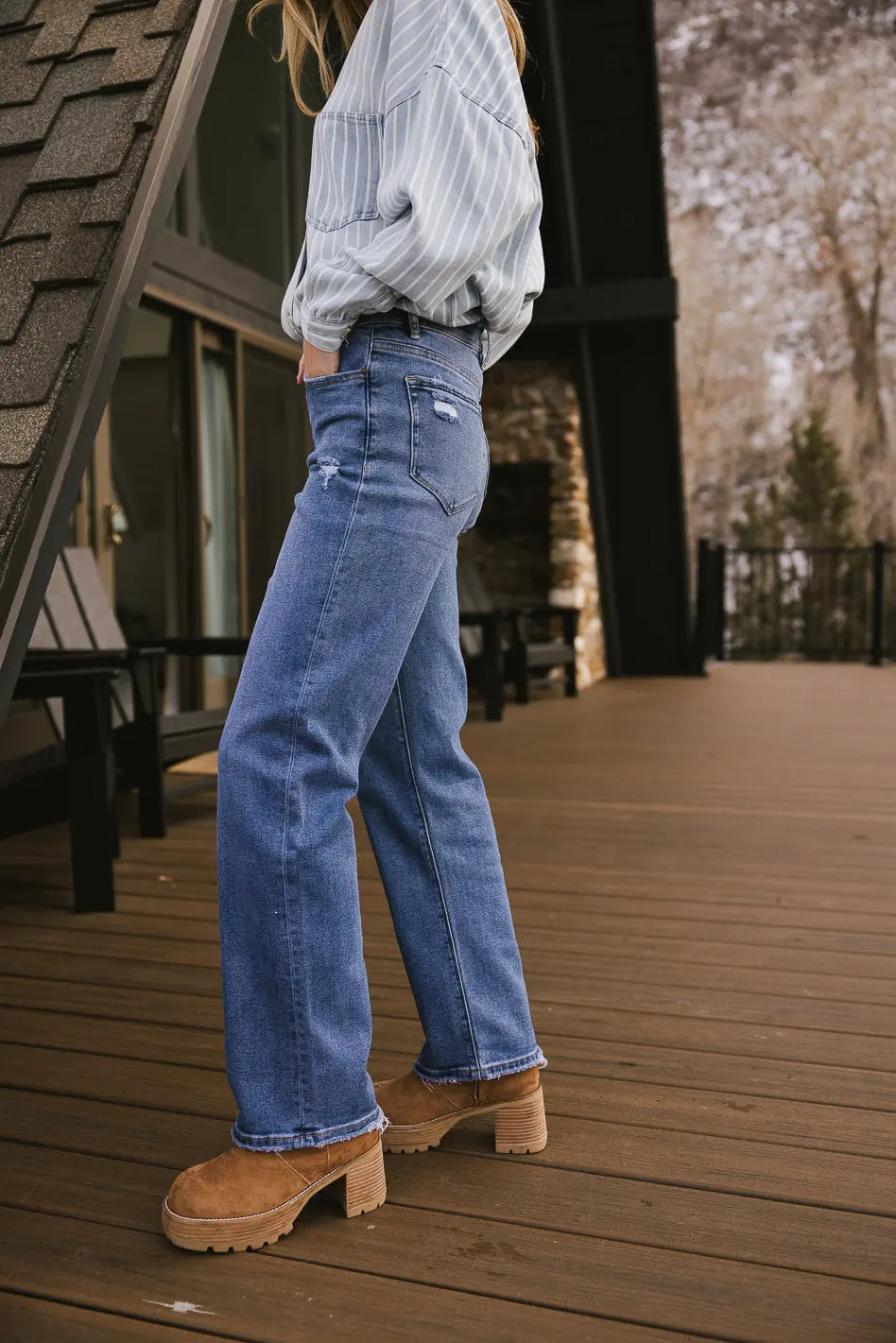 Harlowe Women's Straight Leg Jeans - High Waist Denim Pants for Casual & Work | Comfortable Stretch Fit | Final Sale