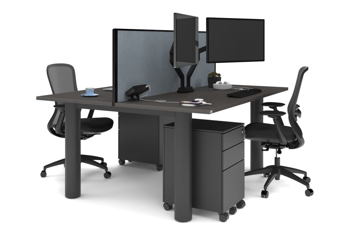 Quadro Cylinder Leg 2 Person Office Workstation Desk - 1600L x 700W - Modern Shared Workspace Solution for Collaborative Teams & Coworking Spaces