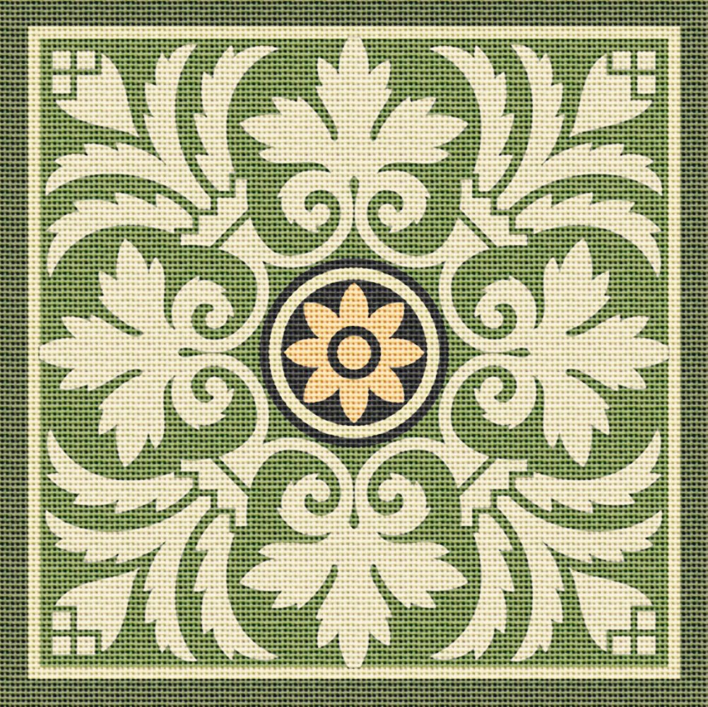 Green Tile Needlepoint Kit for Beginners - DIY Embroidery Art with Premium Threads & Canvas - Perfect for Home Decor, Gifts & Relaxation