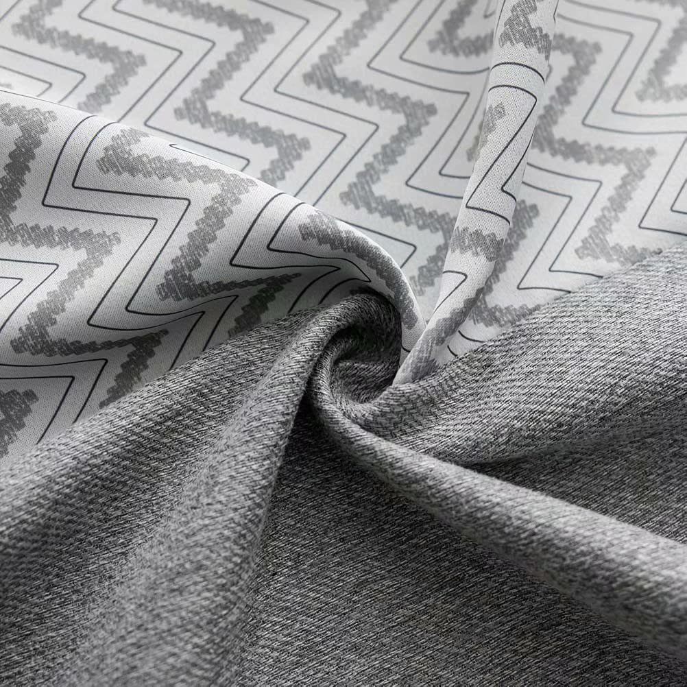 MacoHome Chevron Linen Curtains - Room Darkening Window Drapes with Grommet Top, 2 Panels (Grey, 42