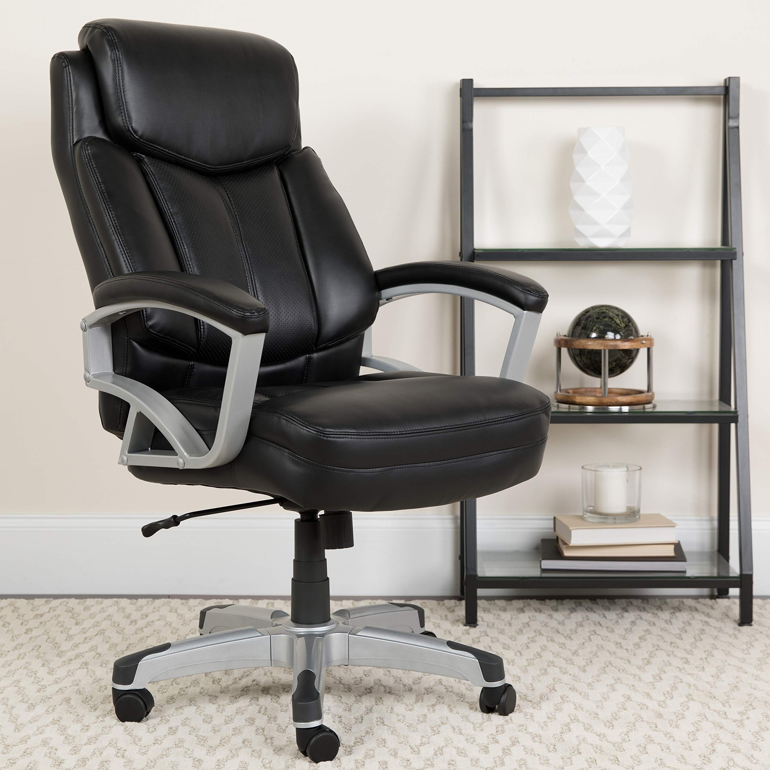500 lb. Heavy Duty Big & Tall Black LeatherSoft Executive Swivel Ergonomic Office Chair with Lumbar Support - Perfect for Home Office, Gaming, and Conference Rooms
