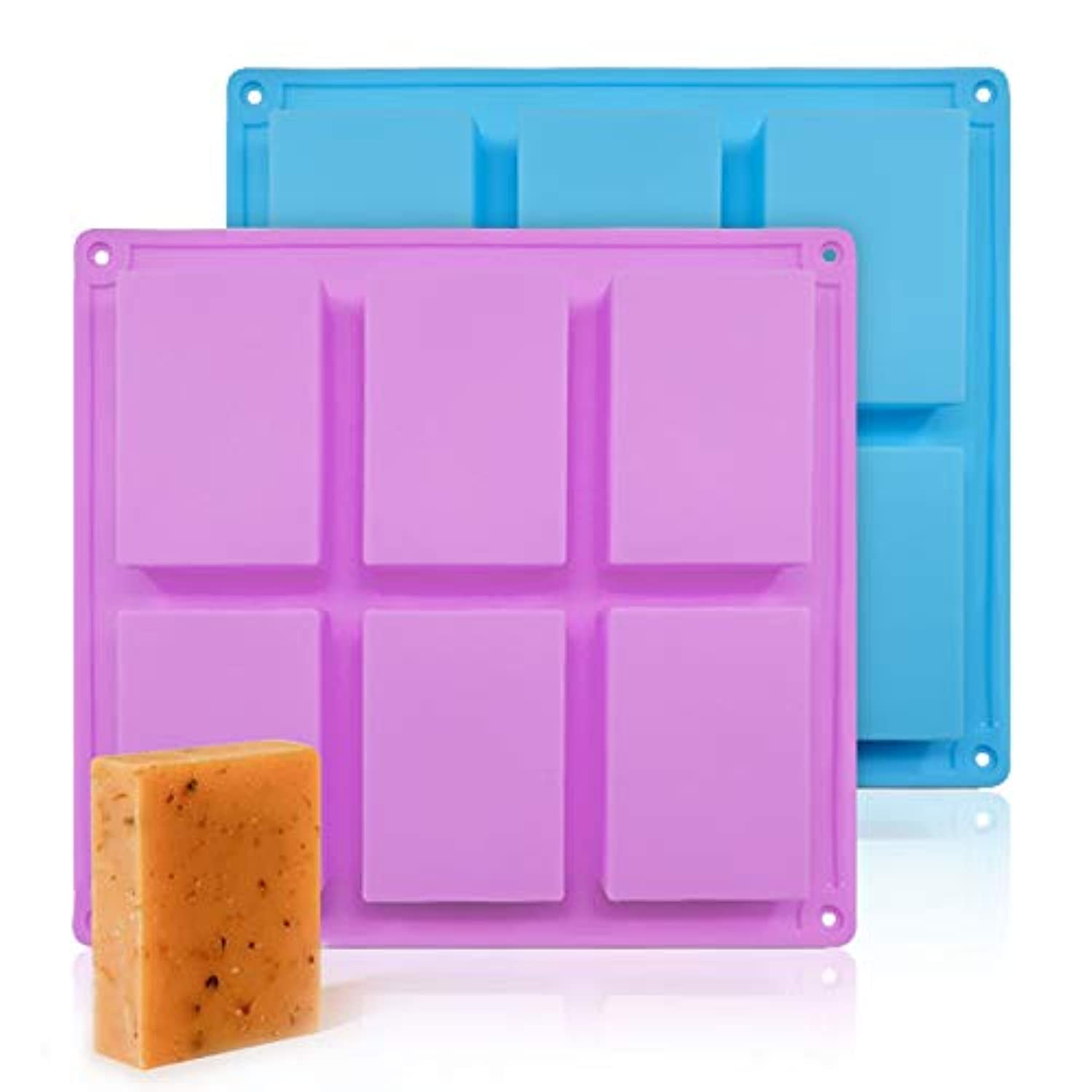 2-Pack Rectangle Silicone Soap Molds - 6-Cavity Baking Pans for DIY Soap Making, Cake Decorating, Chocolate & Ice Cube Trays (Pink & Blue) - Perfect for Handmade Crafts, Home Baking & Gift Making