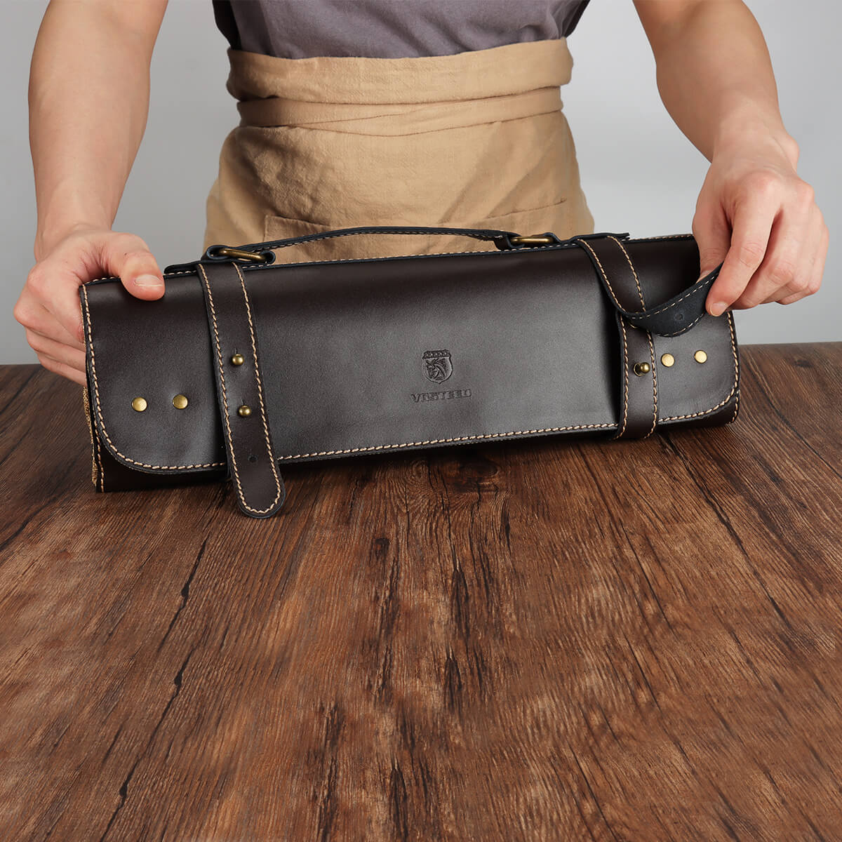 Professional Leather Knife Roll Bag for Chefs - 12 Slot Knife Storage Case with Padded Protection - Perfect for Culinary Students, Home Cooks & Professional Chefs - Ideal for Kitchen, Travel & Cooking Classes