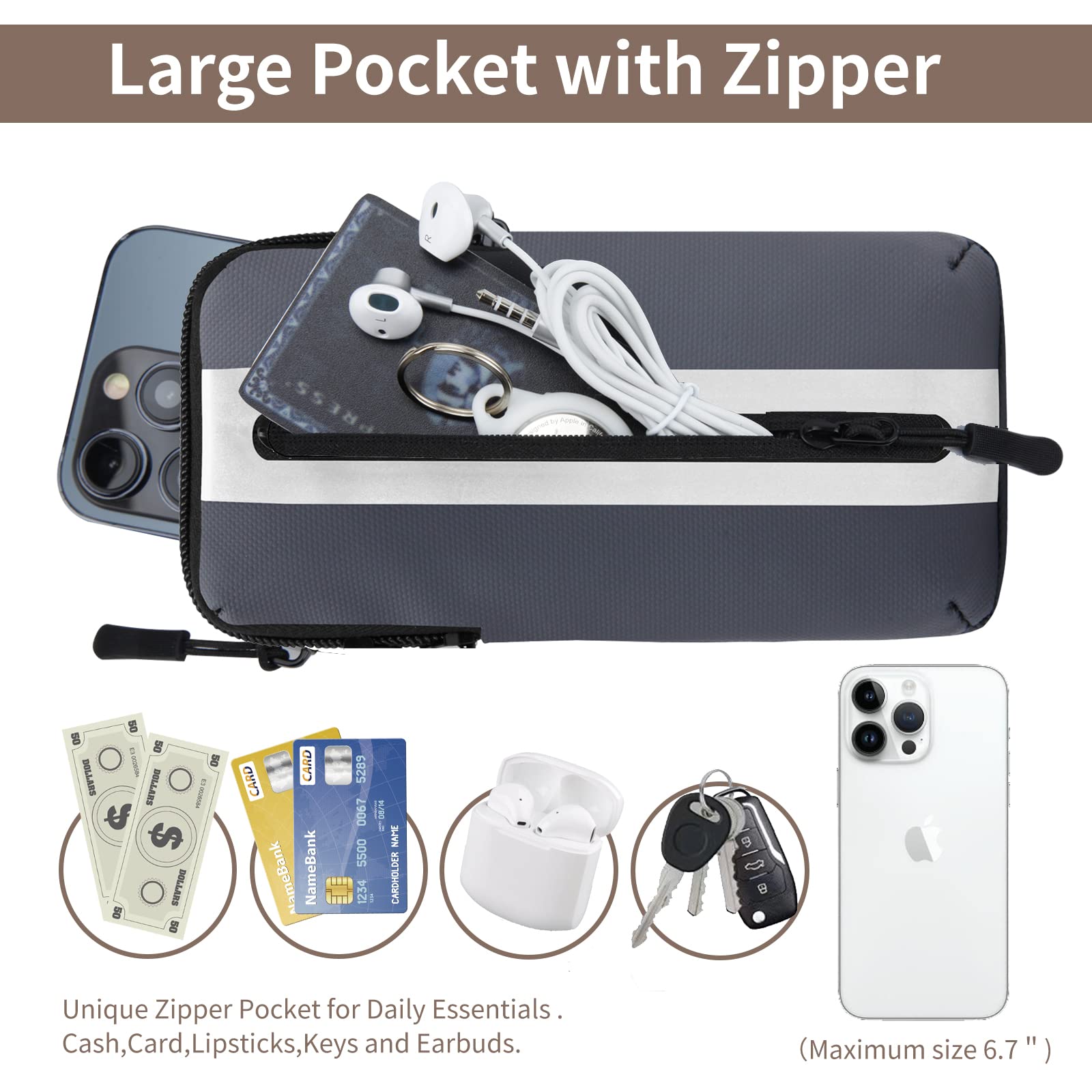 Running Armband for iPhone - Secure Phone Holder for Exercise & Walking (Grey) - Perfect for Jogging & Gym Workouts