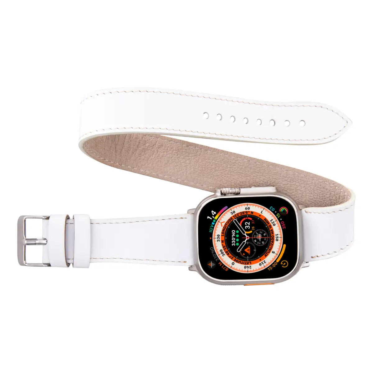 Premium White Leather Double Tour Strap for Apple Watch - Elegant & Durable Replacement Band for Work, Fitness & Everyday Wear