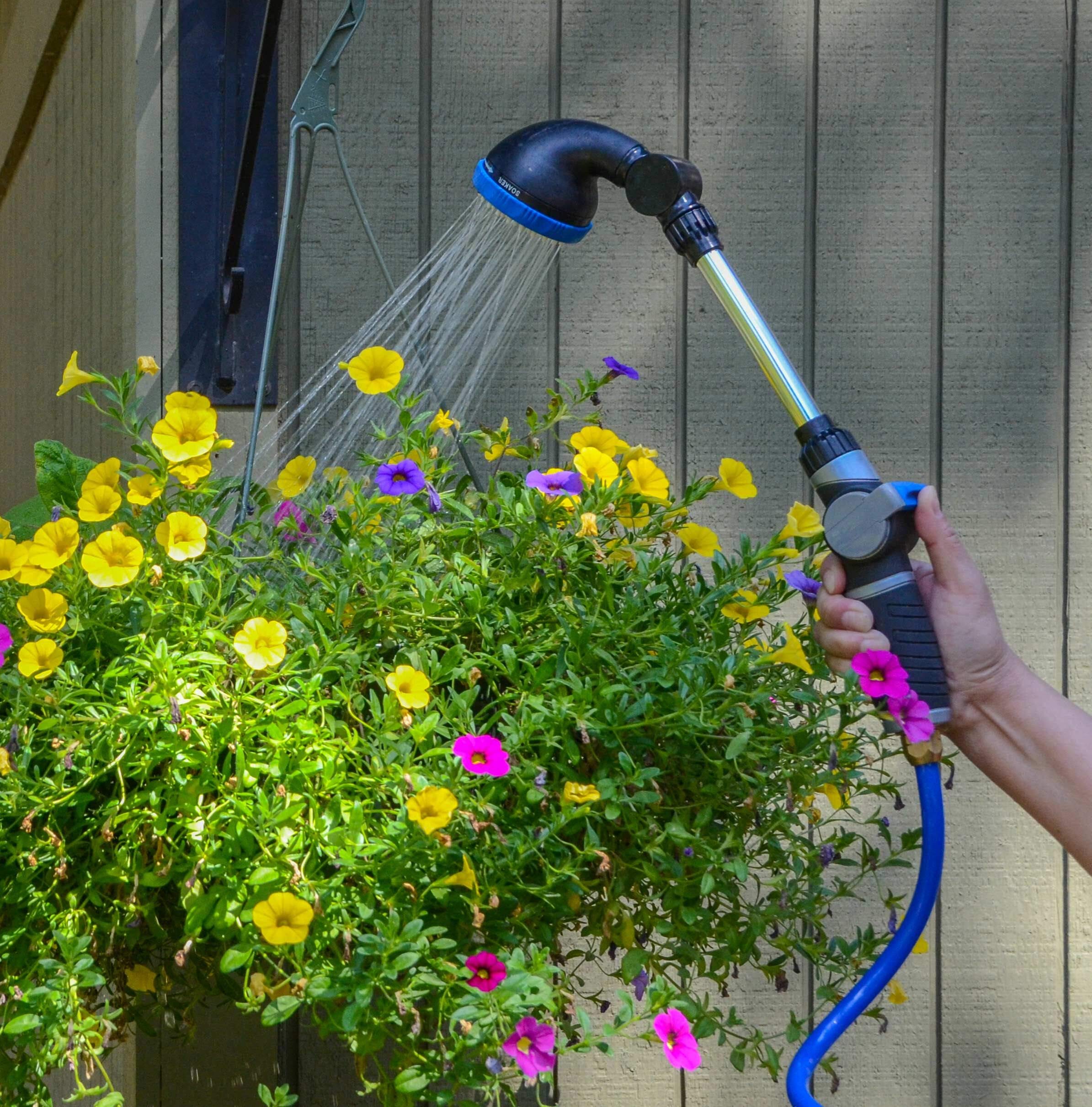 25ft 3/8 Inch Self Coiling Garden Hose with Shower Wand - Lightweight Expandable Water Hose for RV, Outdoor, Camping, Car Washing & Yard Watering (Blue)