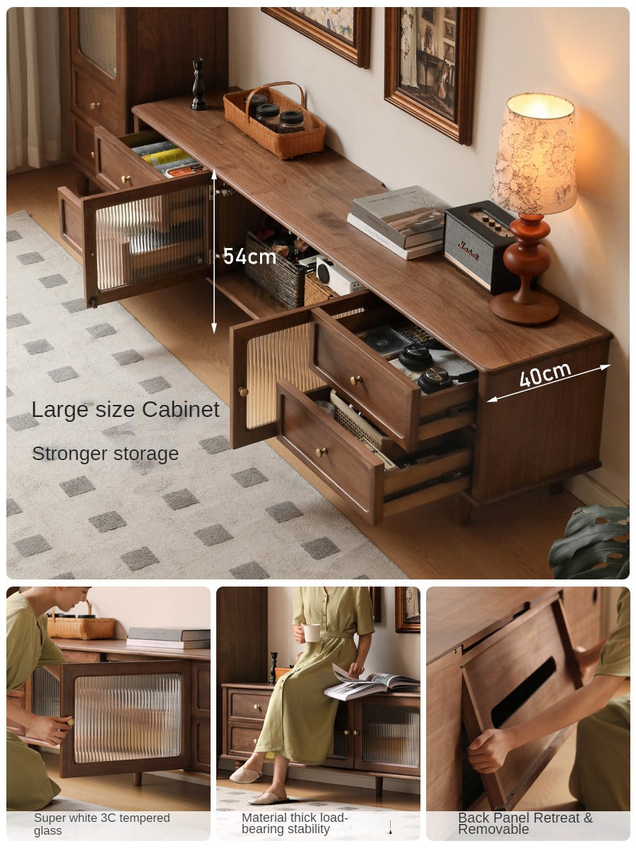Solid Black Walnut Wood TV Stand - American Retro Style Locker Cabinet for Living Room & Home Theater Storage