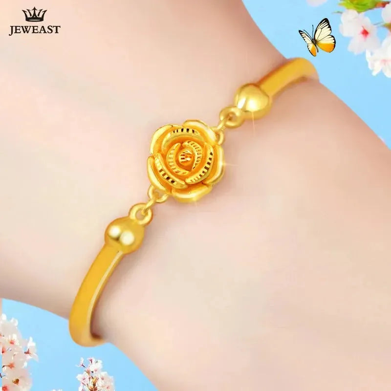 24K Pure Gold Bracelet for Women - 999 Solid Real Gold Bangle - Elegant Rose Gold Romantic Jewelry - Trendy & Classic Design - Perfect for Gifts, Anniversaries & Special Occasions