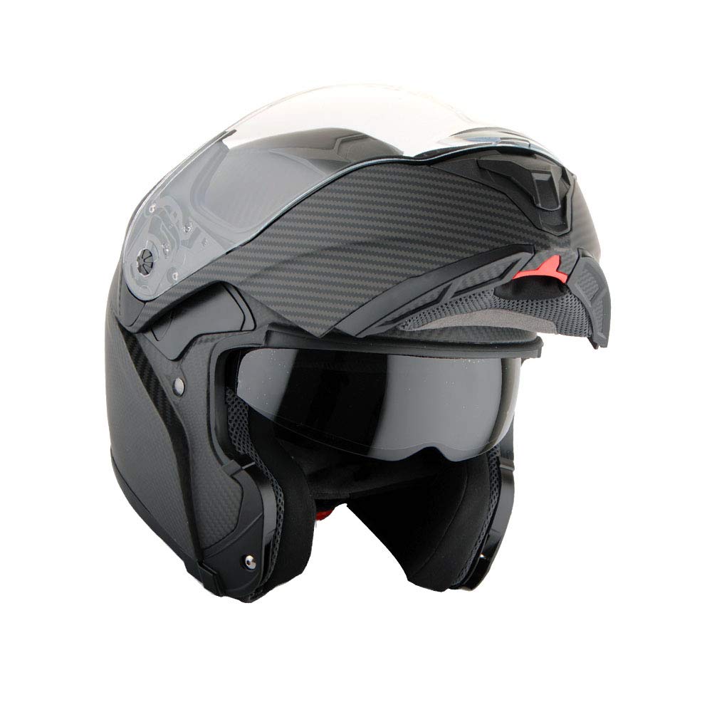 Martian Genuine Carbon Fiber Modular Flip-Up Full Face Motorcycle Helmet - DOT Approved for Motocross & Dual Sports (Black) | Perfect for Street Riding, Racing & Adventure Tours