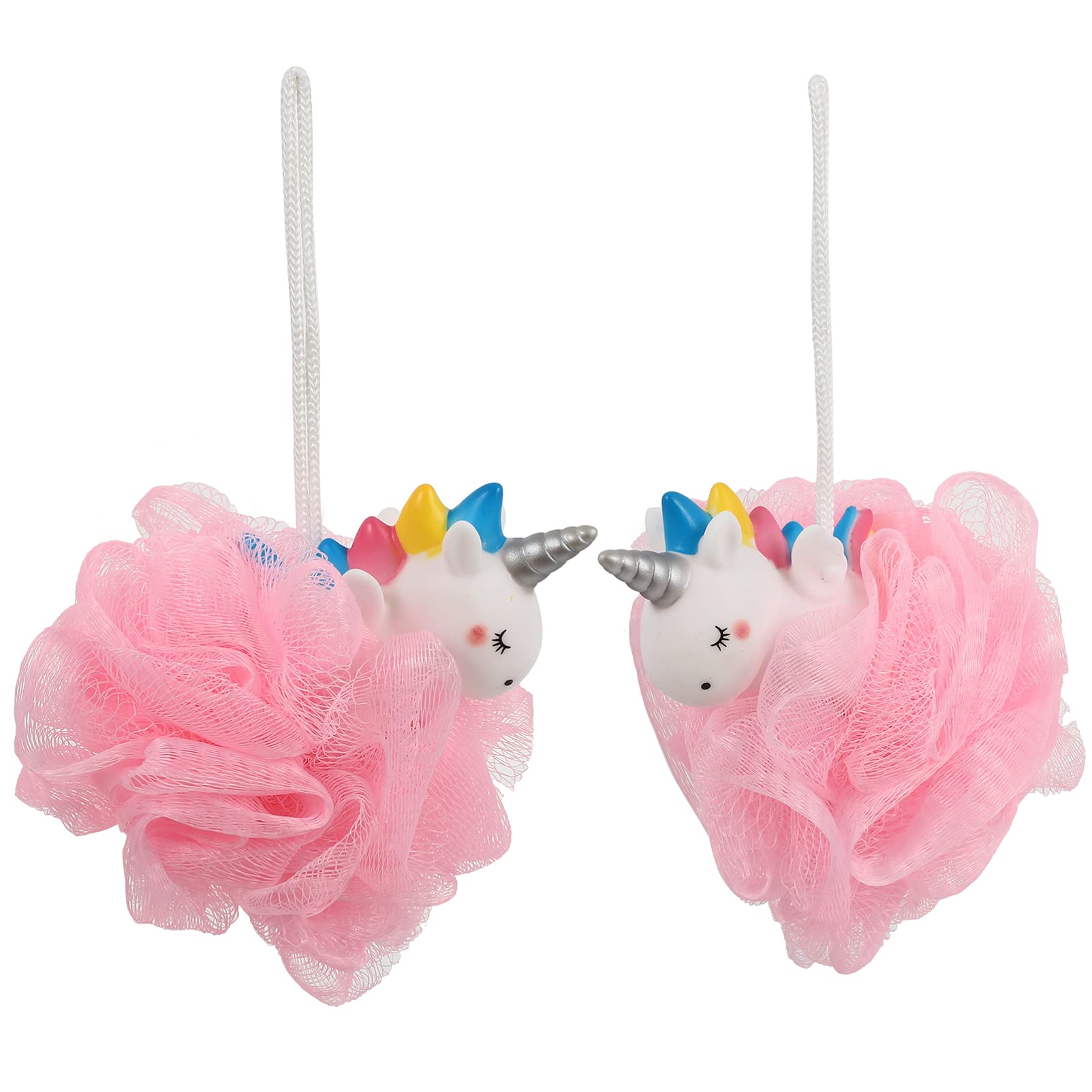 SOLUSTRE 2-Pack Cartoon Unicorn Bath Sponges - Soft Exfoliating Shower Loofah Balls for Gentle Skin Cleansing | Pink Bath & Body Scrubber for Women, Kids | Perfect for Daily Shower, Spa & Gift Giving