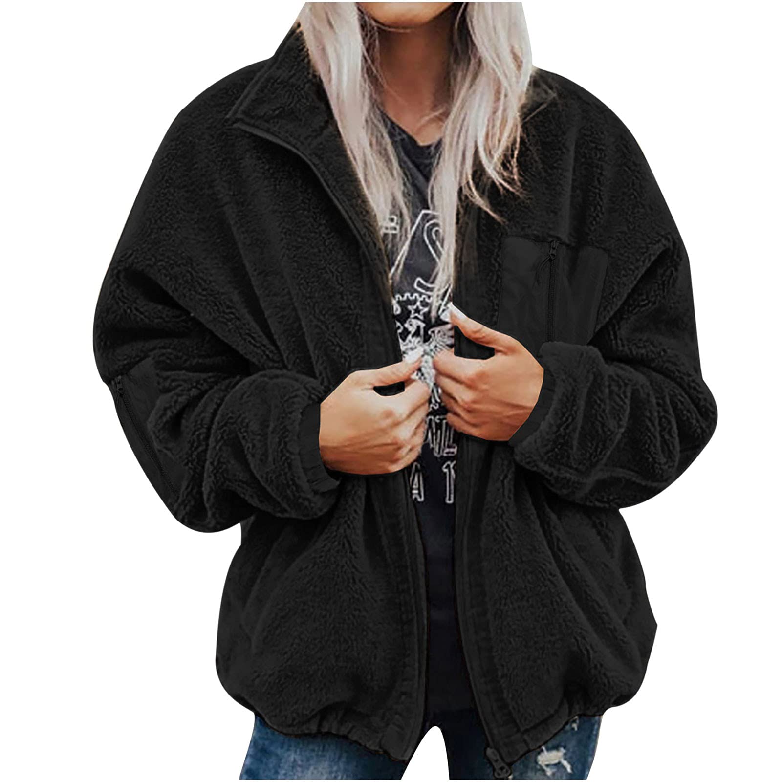 Women's Winter Jackets - Fashionable Casual Long Sleeve Plush Coat with Zipper, Solid Color, Extended Length | Perfect for Outdoor Activities, Snow Days & Cold Weather Fashion