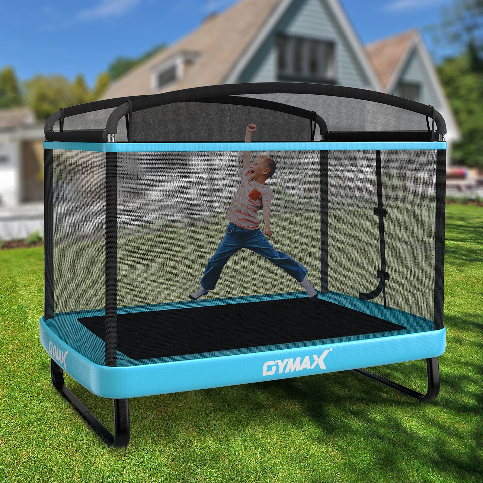 GYMAX 6FT Kids Trampoline with Swing & Safety Enclosure Net - ASTM Approved Indoor/Outdoor Toddler Trampoline for Boys & Girls - Perfect for Backyard Play, Birthday Gifts, and Preschool Exercise