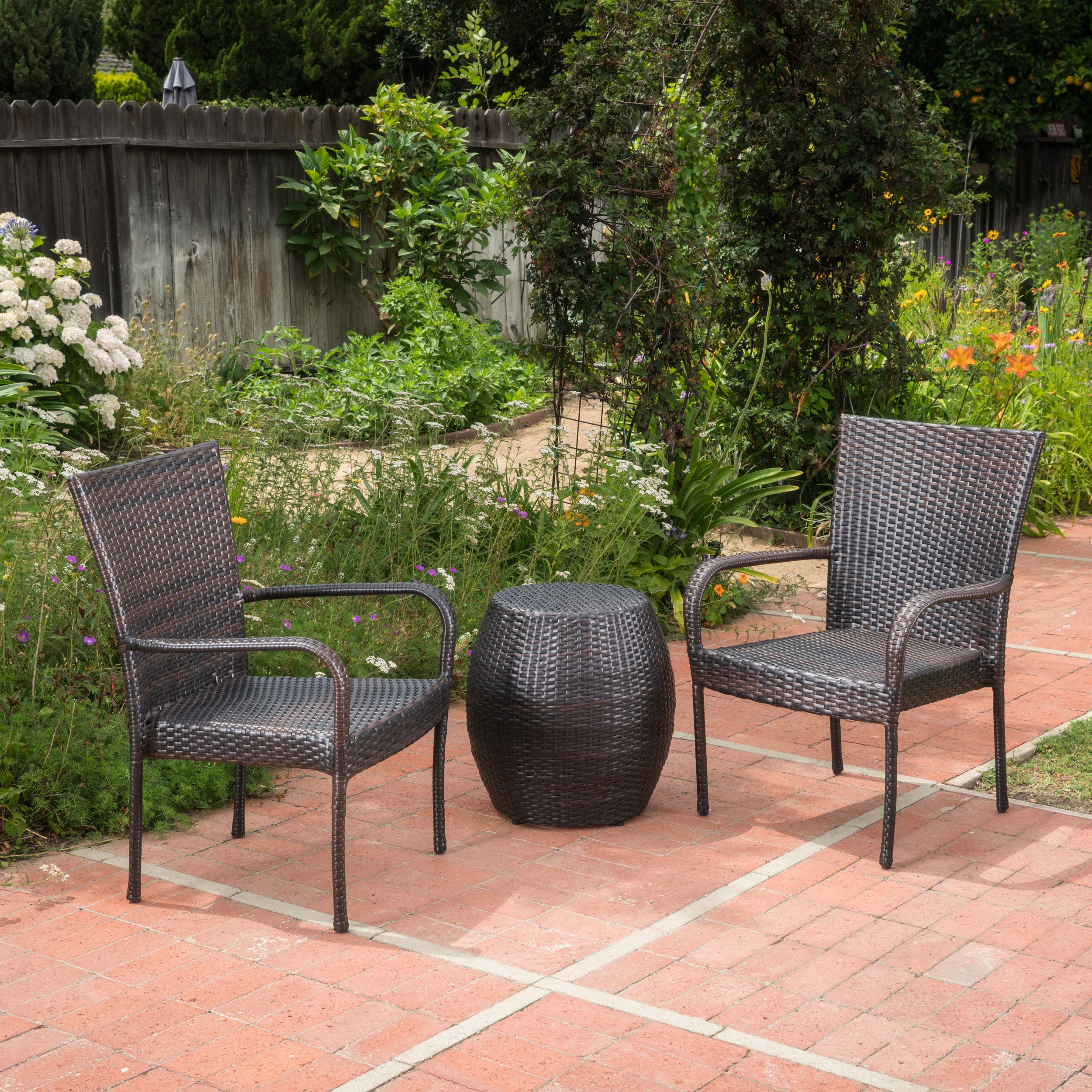 Christopher Knight Home Orleans 3-Piece Outdoor Wicker Patio Chat Set - Weather-Resistant Rattan Furniture for Garden, Poolside & Backyard Relaxation (Multibrown)