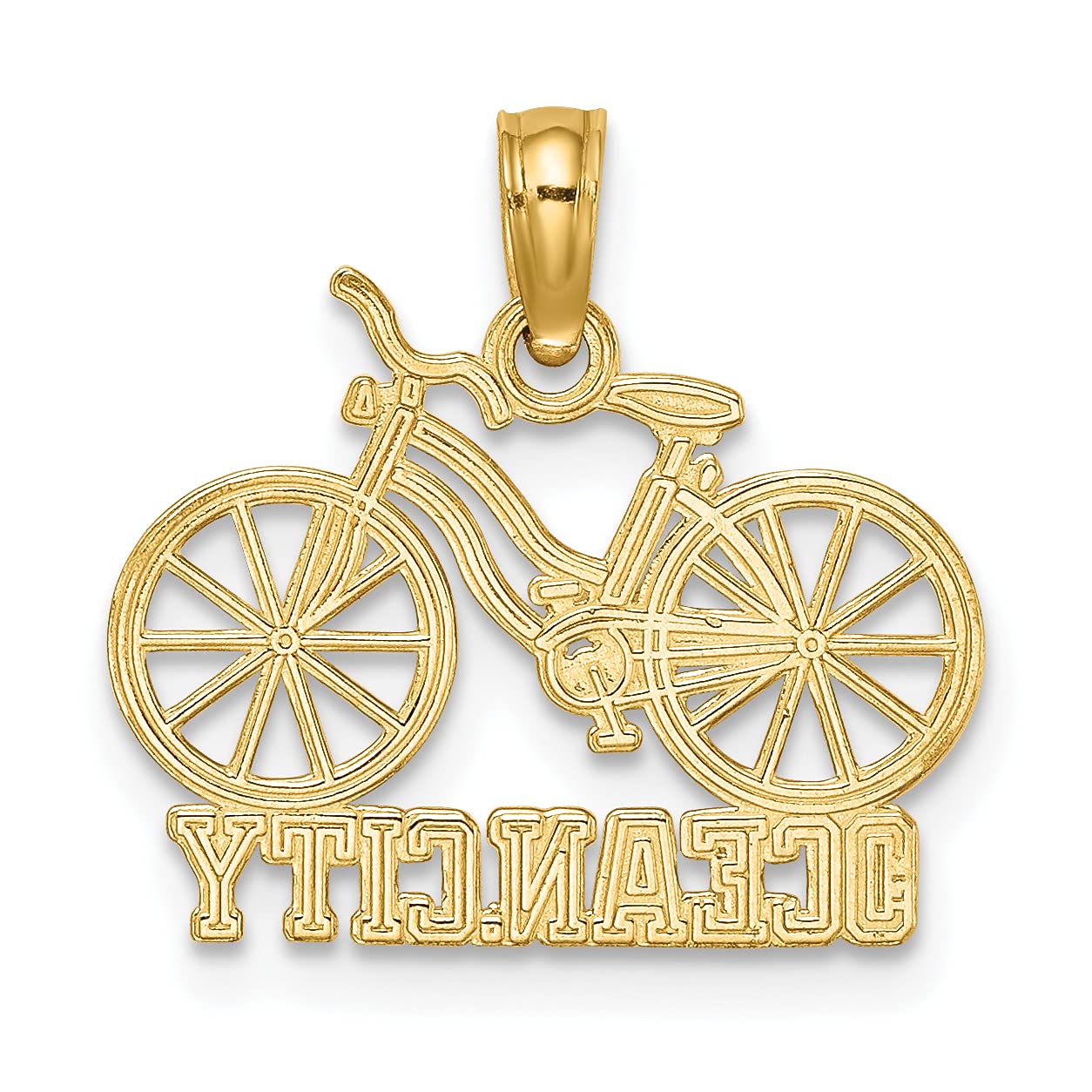 14K Solid Yellow Gold Ocean City Bicycle Bike Necklace Chain Pendant Charm - Perfect Gift for Cyclists, Jewelry Lovers & Beach Vacation Souvenirs