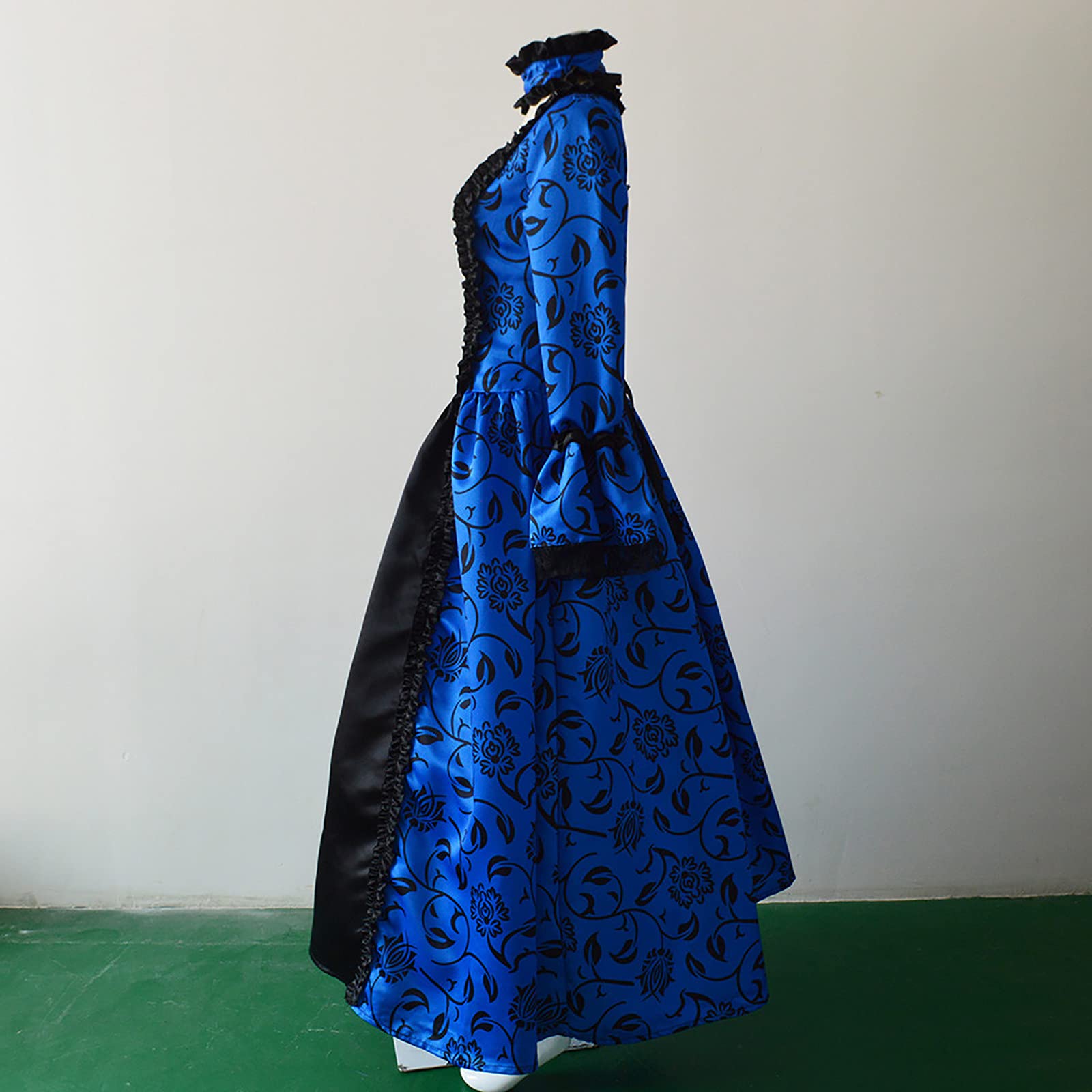 Gothic Court Dress for Women - Black Lace Trim Ball Sleeve Medieval Renaissance Dress | Vintage Retro Costume for Cosplay, Halloween, LARP & Themed Parties