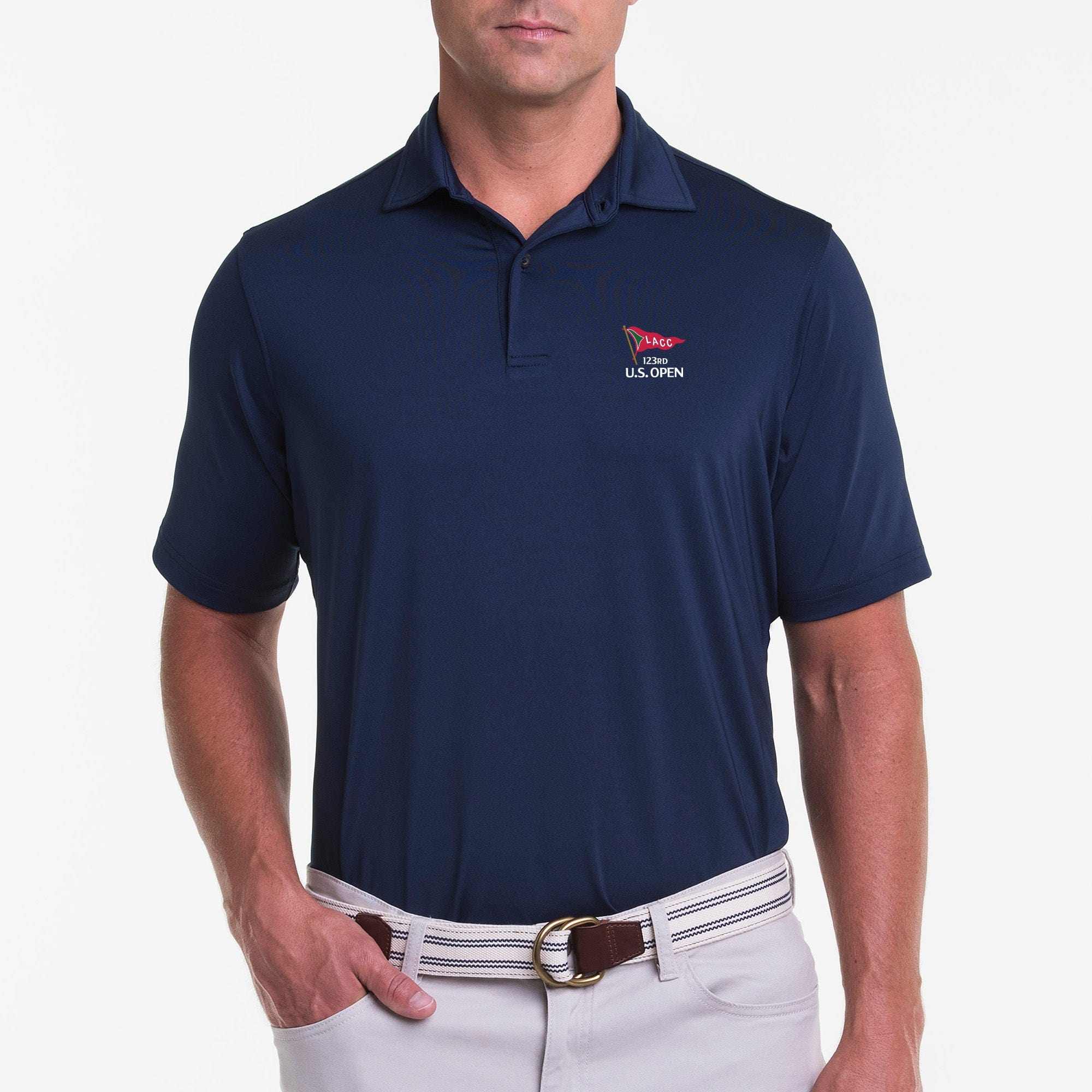 2023 US Open USA Tournament Men's Solid Tech Jersey Polo Shirt - Breathable & Quick-Dry Golf Tennis Performance Top for Sports & Casual Wear