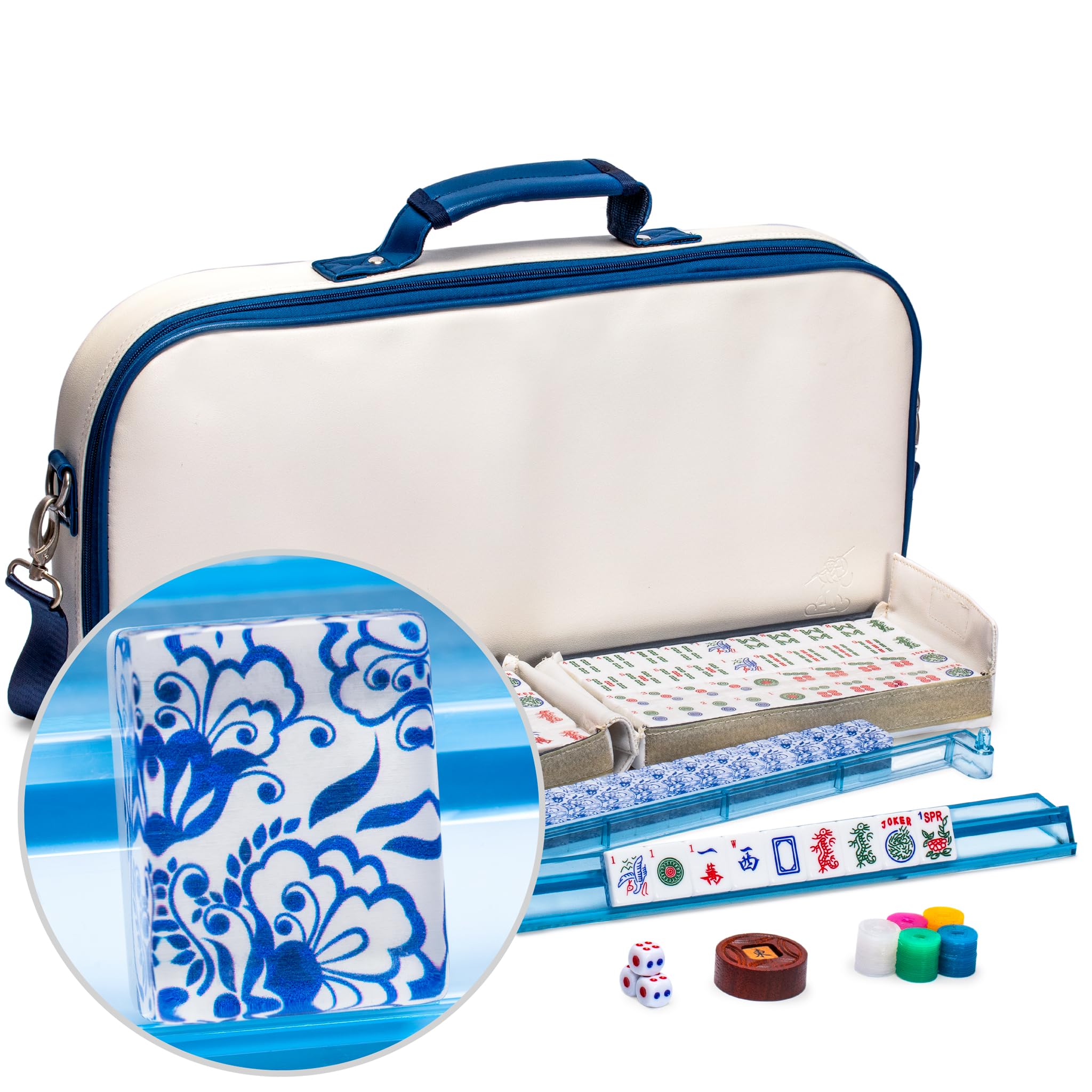 Premium American Mahjong Set with Soft Leatherette Case - Includes Racks, Pushers, Scoring Coins, Dice & Wind Indicator | Perfect for Family Game Nights, Parties & Cultural Enthusiasts