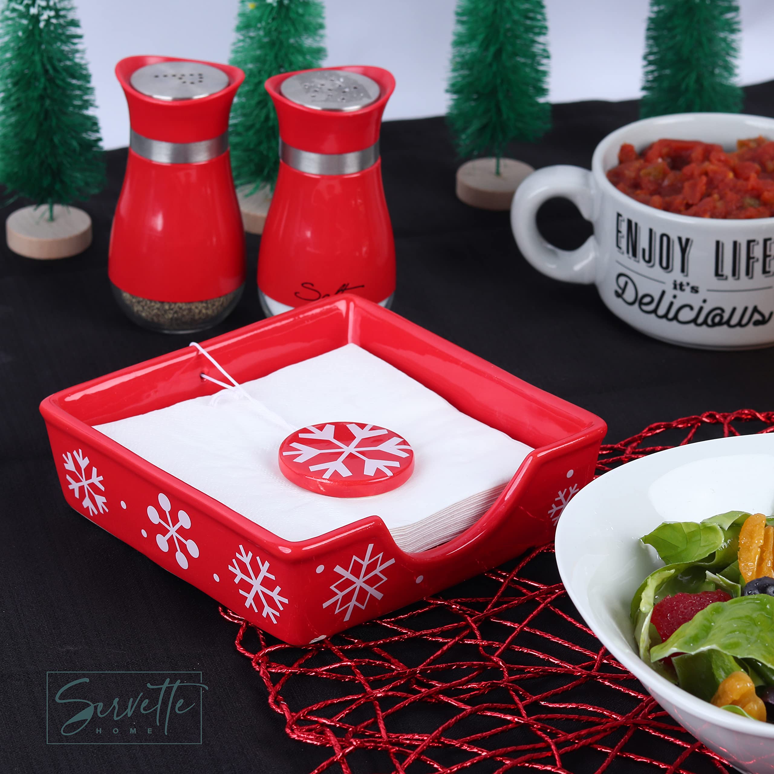 Christmas Snowflake Cocktail Napkin Holder - Stainless Steel Kitchen Bar Accessory with 50 Premium Paper Napkins | Perfect for Holiday Parties, Dinner Decor & Gift Giving