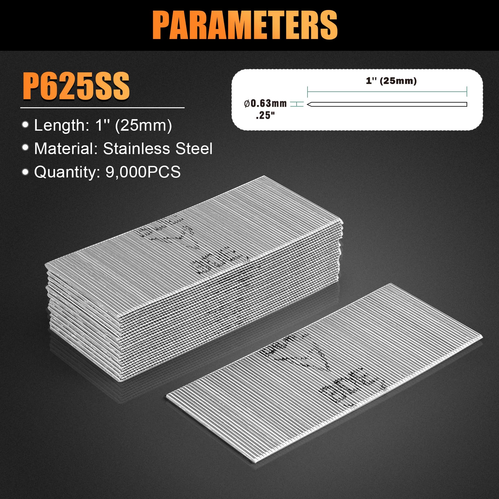 23 Gauge 1-Inch Headless Pin Nails - 9,000 PCS/BOX for Woodworking & Carpentry | Compatible with Pneumatic Pin Nailers | Perfect for Trim Work, Cabinet Making & Furniture Assembly