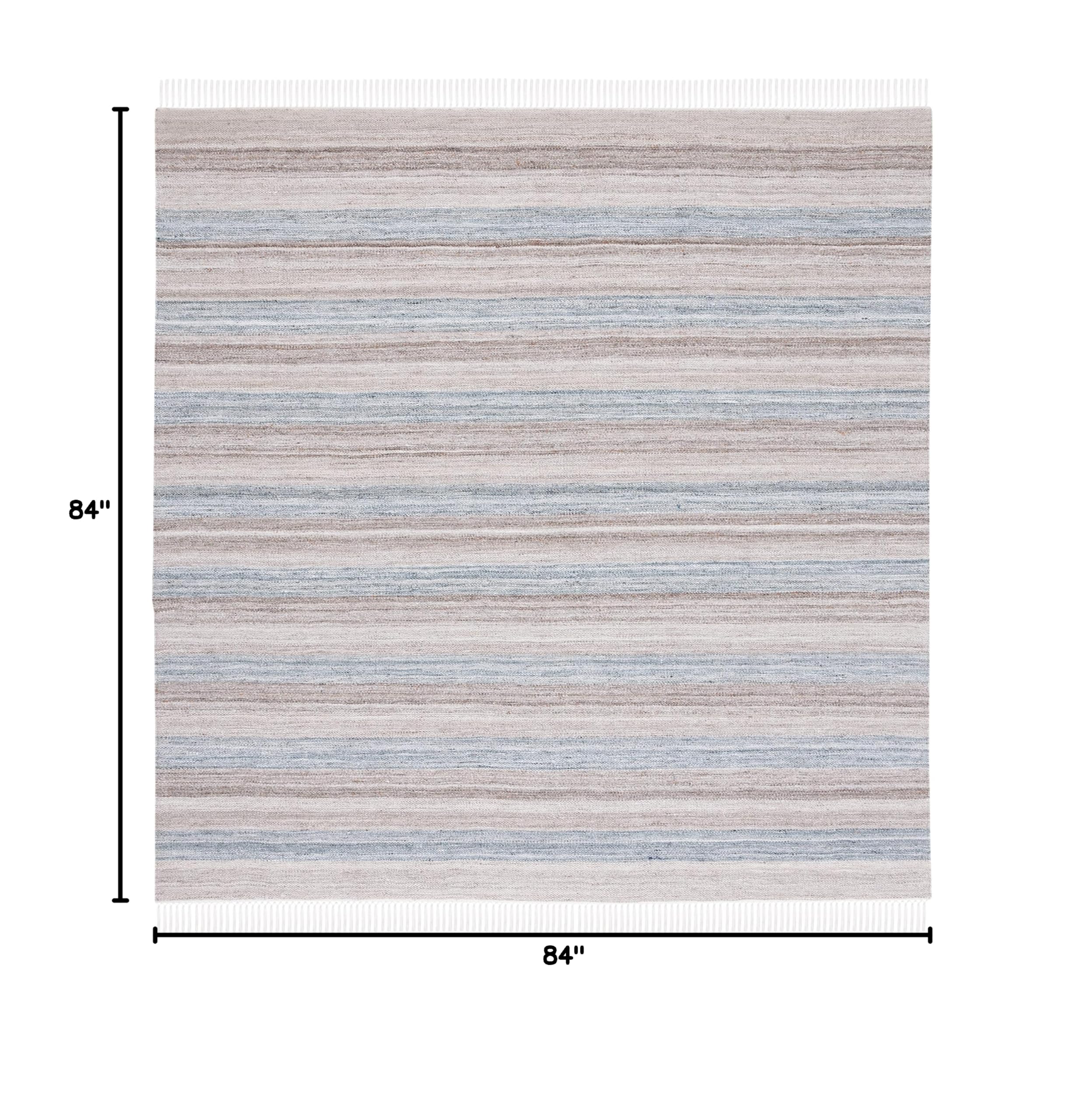 SAFAVIEH Striped Kilim Collection 7' Square Grey/Beige STK107F Flatweave Area Rug for Living Room, Dining Room & Bedroom - Soft & Durable Home Decor for Modern Spaces
