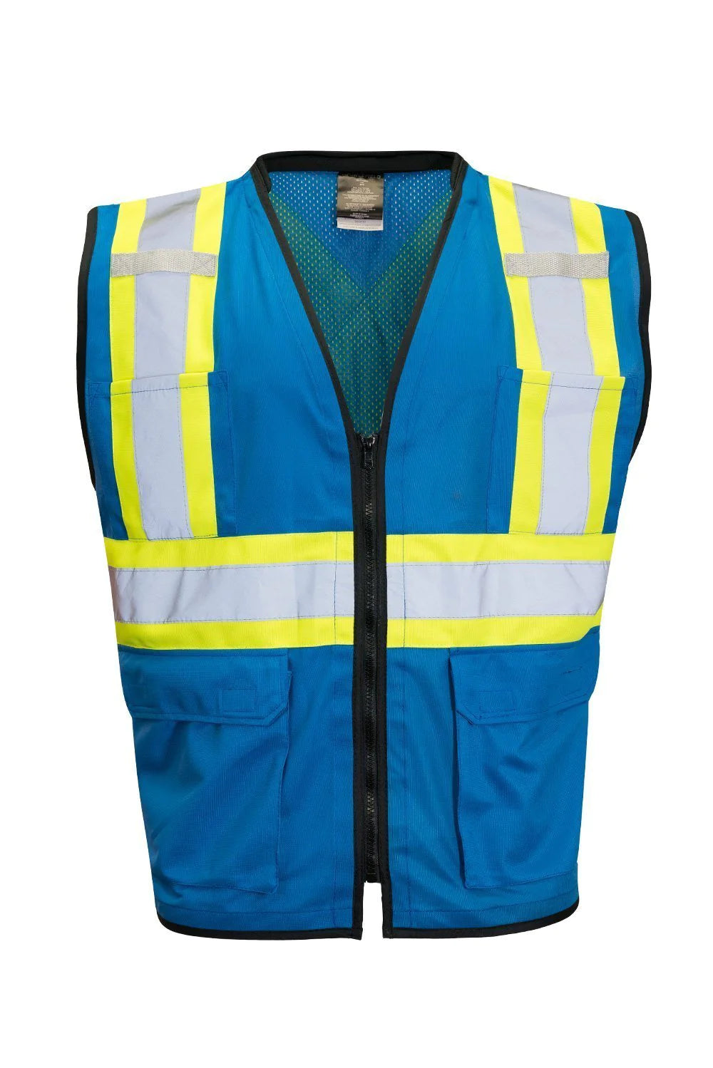 FORCEFIELD High Visibility Safety Vest with Front Zipper - Reflective Traffic Vest for Construction, Road Work & Emergency - ANSI Certified Tricot Polyester Vest (Model 022 TV18) - Ideal for Night Work, Cycling & Outdoor Safety