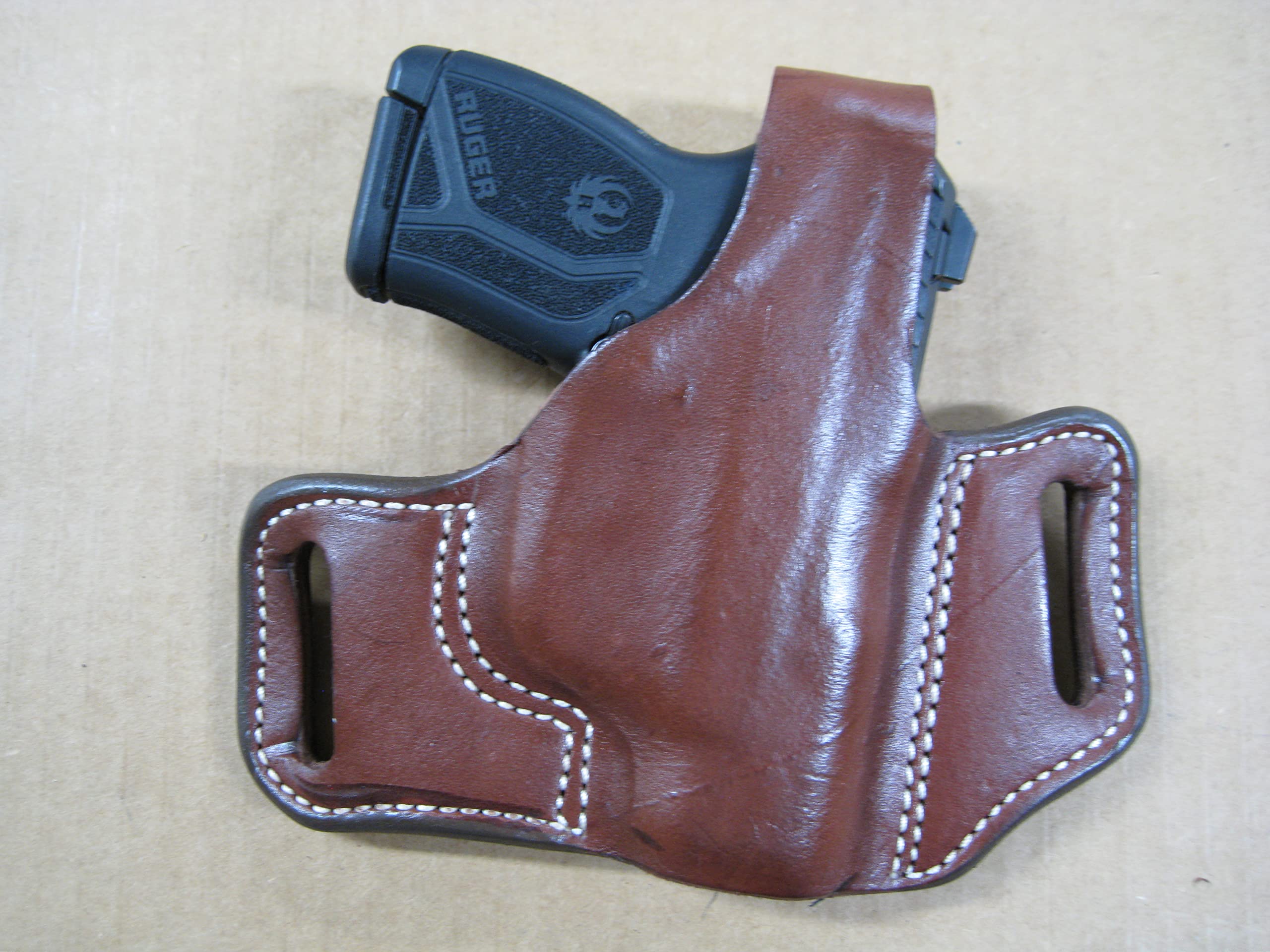 Premium Leather Gun Holster for Ruger LCP II & LCP MAX - 2 Slot Molded Thumb Break Pancake Design, Right Hand Carry, Dark Brown | Concealed Carry, Range Training, Everyday Protection