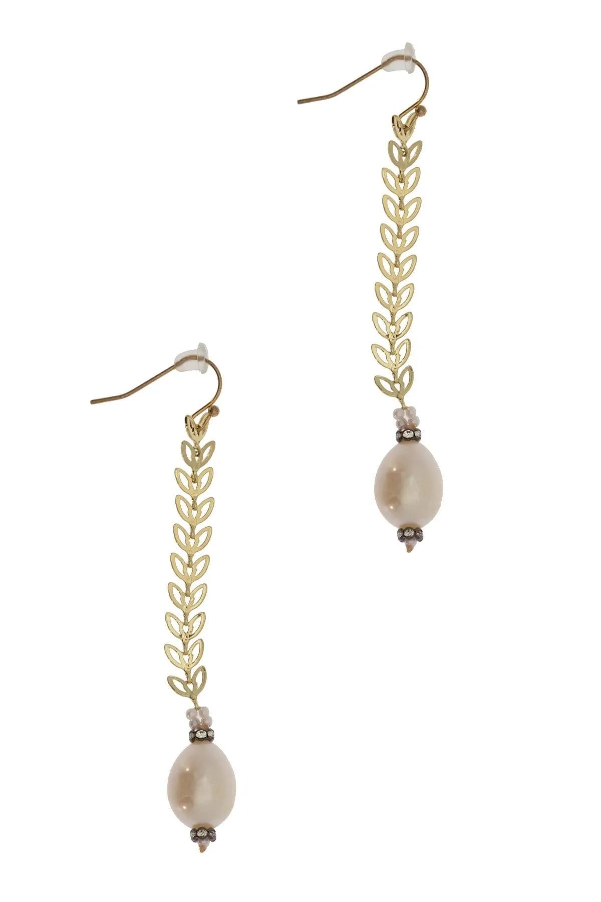 Pearl Drop Botanical Chain Earrings for Women - Dainty Floral Pearl Dangle Earrings - Perfect for Weddings, Parties & Everyday Wear