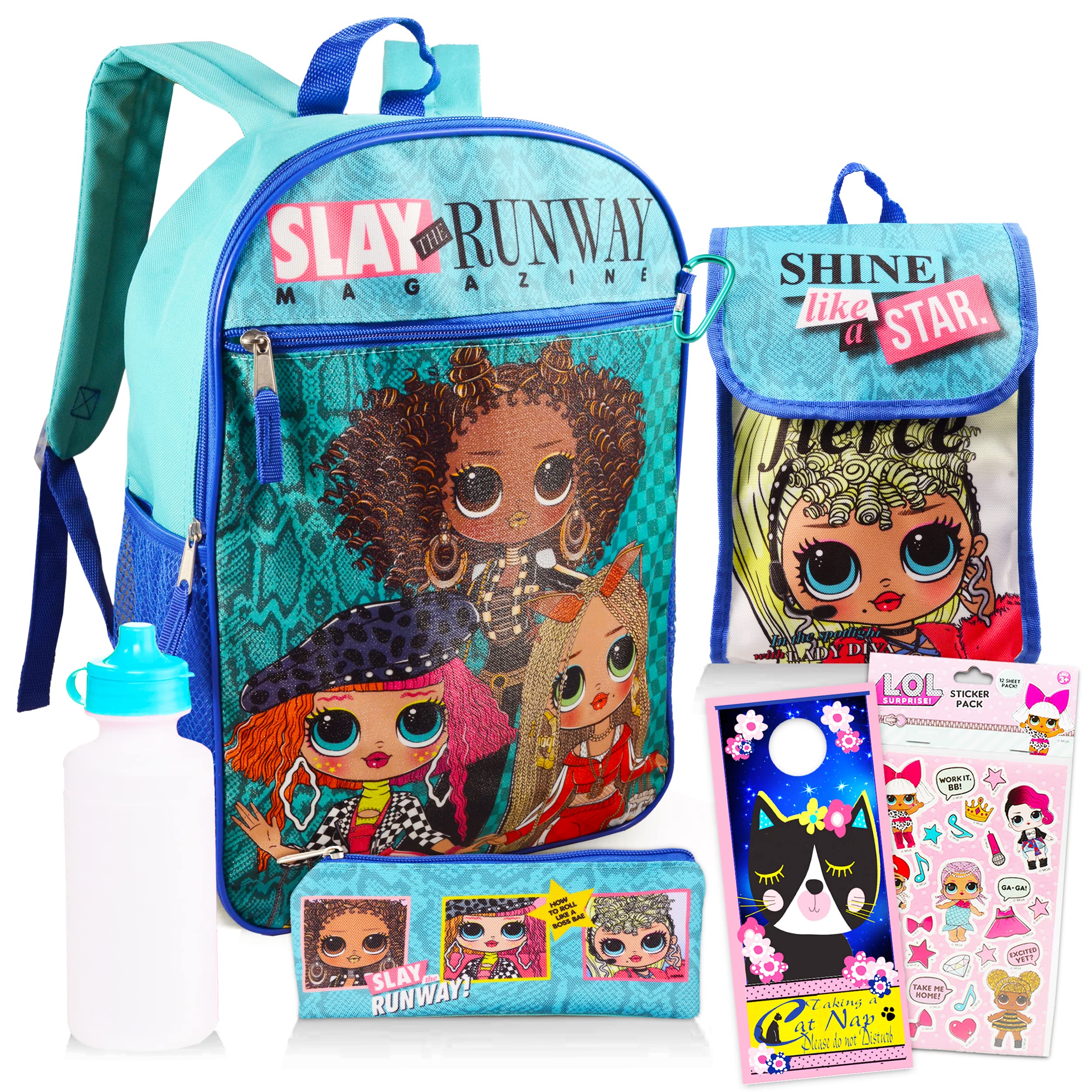 LOL Surprise Backpack Set for Girls 6-12 Years - 7 Piece Bundle with Doll Backpack, Lunch Box, Water Bottle, Pencil Case & Door Hanger - Perfect for School, Travel & Birthday Gifts