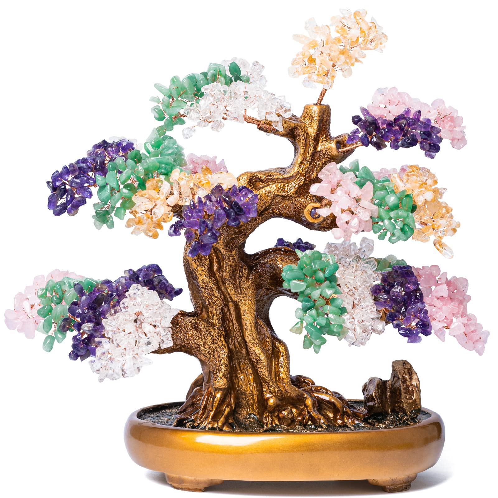 Natural Chakra Gemstone Crystal Bonsai Tree of Life - Large Feng Shui Money Tree for Luck & Wealth (1,251 Gemstones) - Spiritual Healing, Home Office Desk Decor, Meditation Gift for Positive Energy